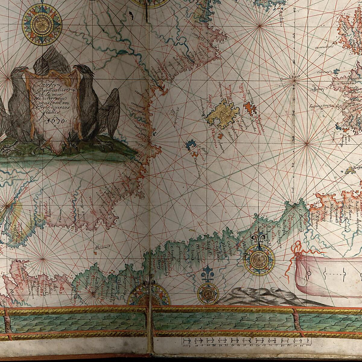 This old map of Portolan Atlas of the Mediterranean Sea and Western Europe from 1670 was created by Jean André Brémond in 1670