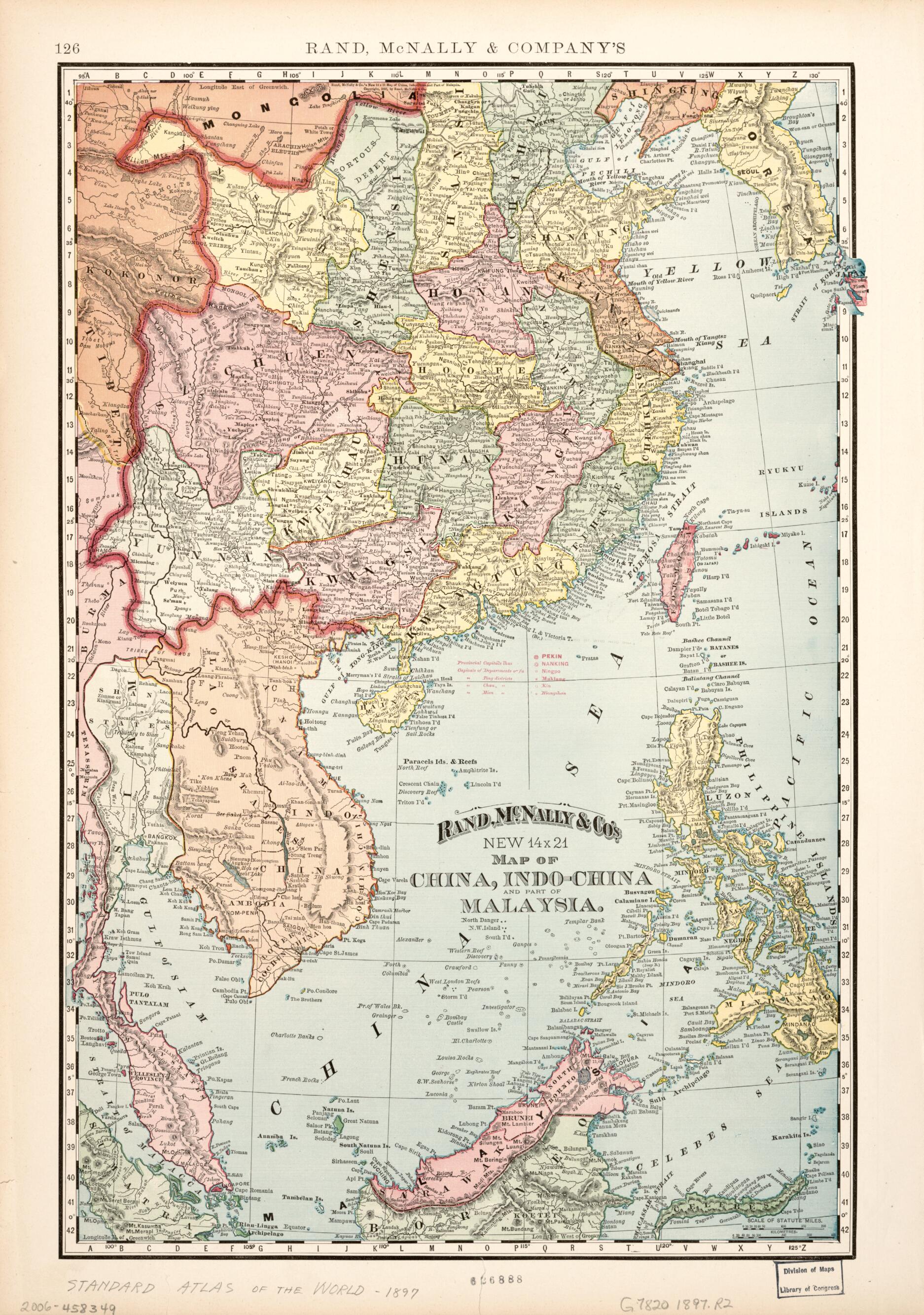 This old map of China, and Part of Malasysia from 1897 was created by Rand McNally and Company in 1897