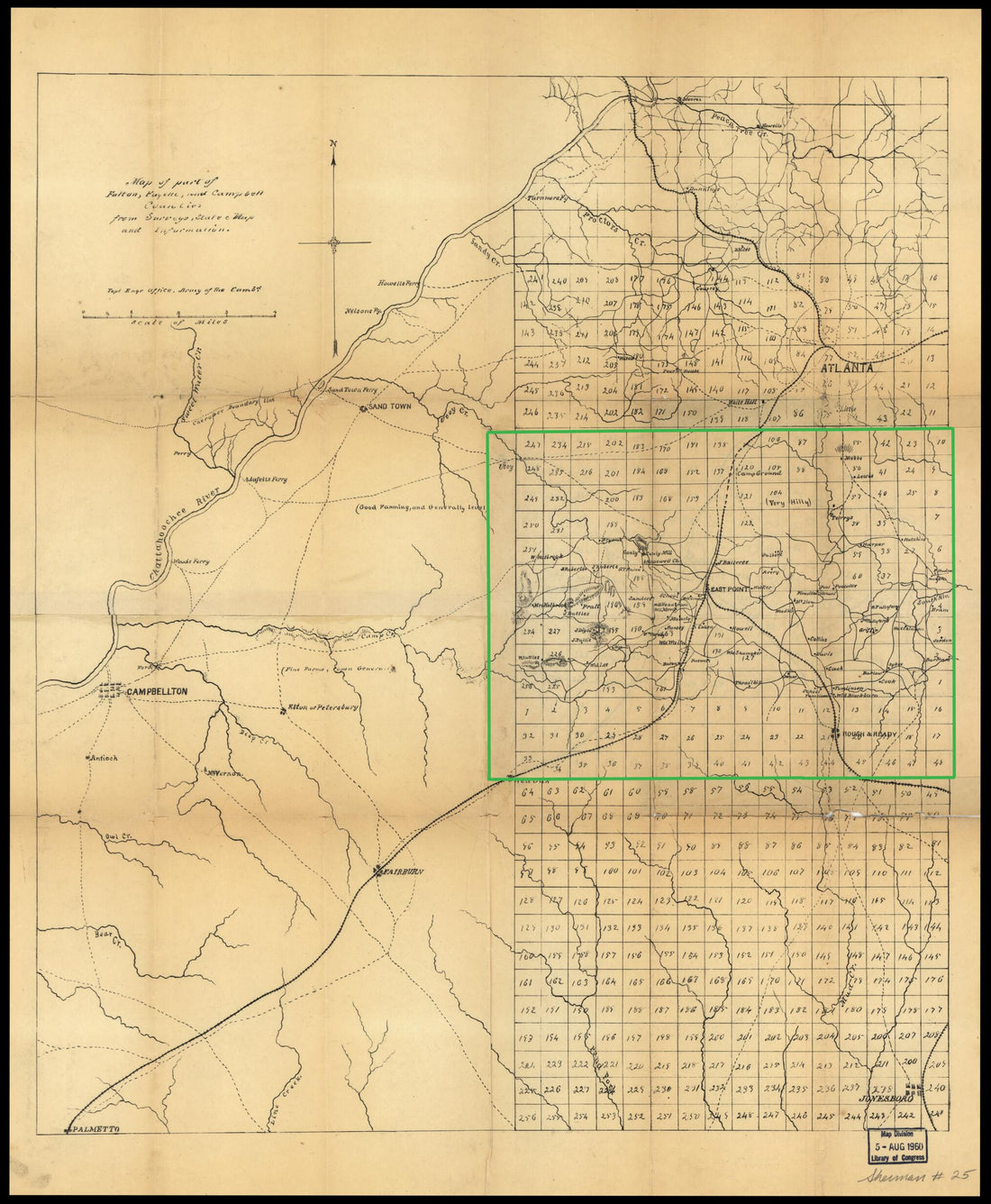 This old map of Map of Part of Fulton, Fayette, and Campbell Counties, from Surveys, State Map, and Information from 1864 was created by United States. Army of the Cumberland. Topographical Engineers Office in 1864
