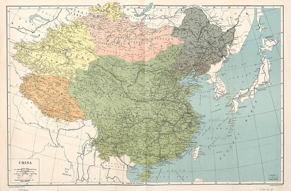 This old map of Large Scale Map of China and Adjacent Countries (China) from 1900 was created by Geographia Map Company, Alexander Gross in 1900