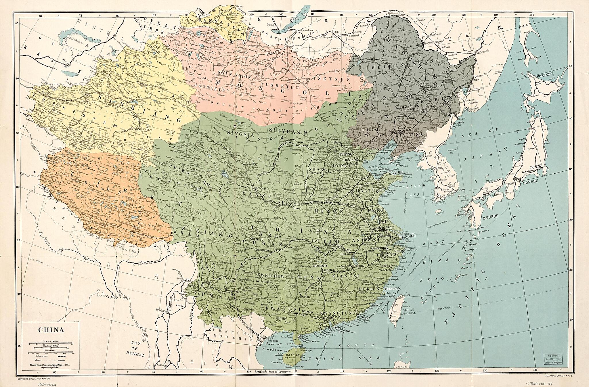 This old map of Large Scale Map of China and Adjacent Countries (China) from 1900 was created by Geographia Map Company, Alexander Gross in 1900
