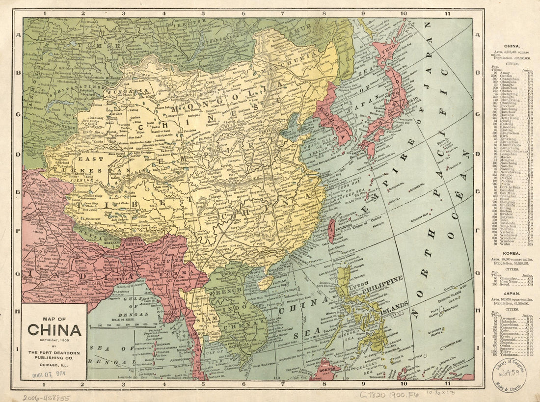 This old map of Map of China from 1900 was created by Fort Dearborn Publishing Co in 1900