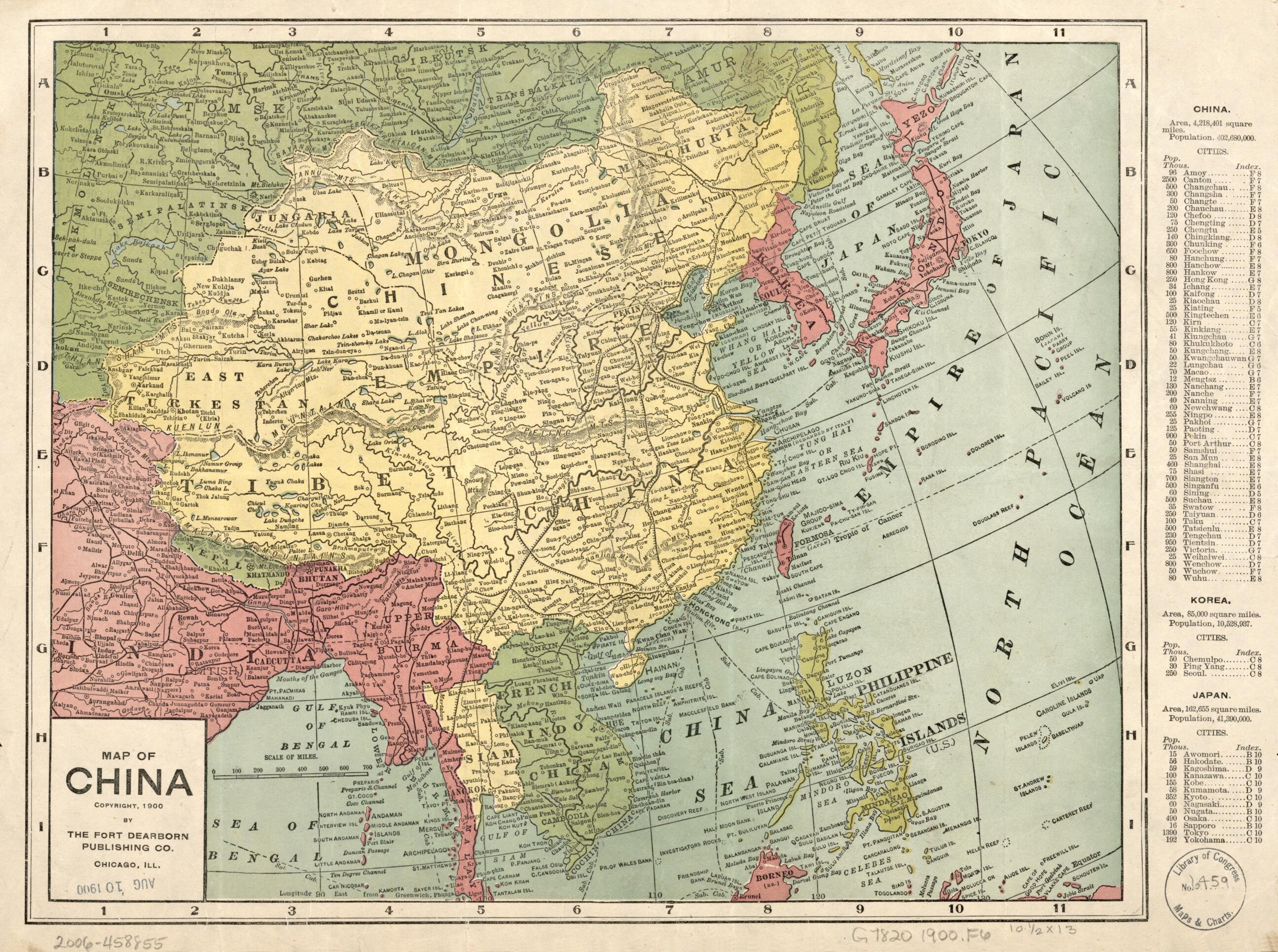 This old map of Map of China from 1900 was created by Fort Dearborn Publishing Co in 1900