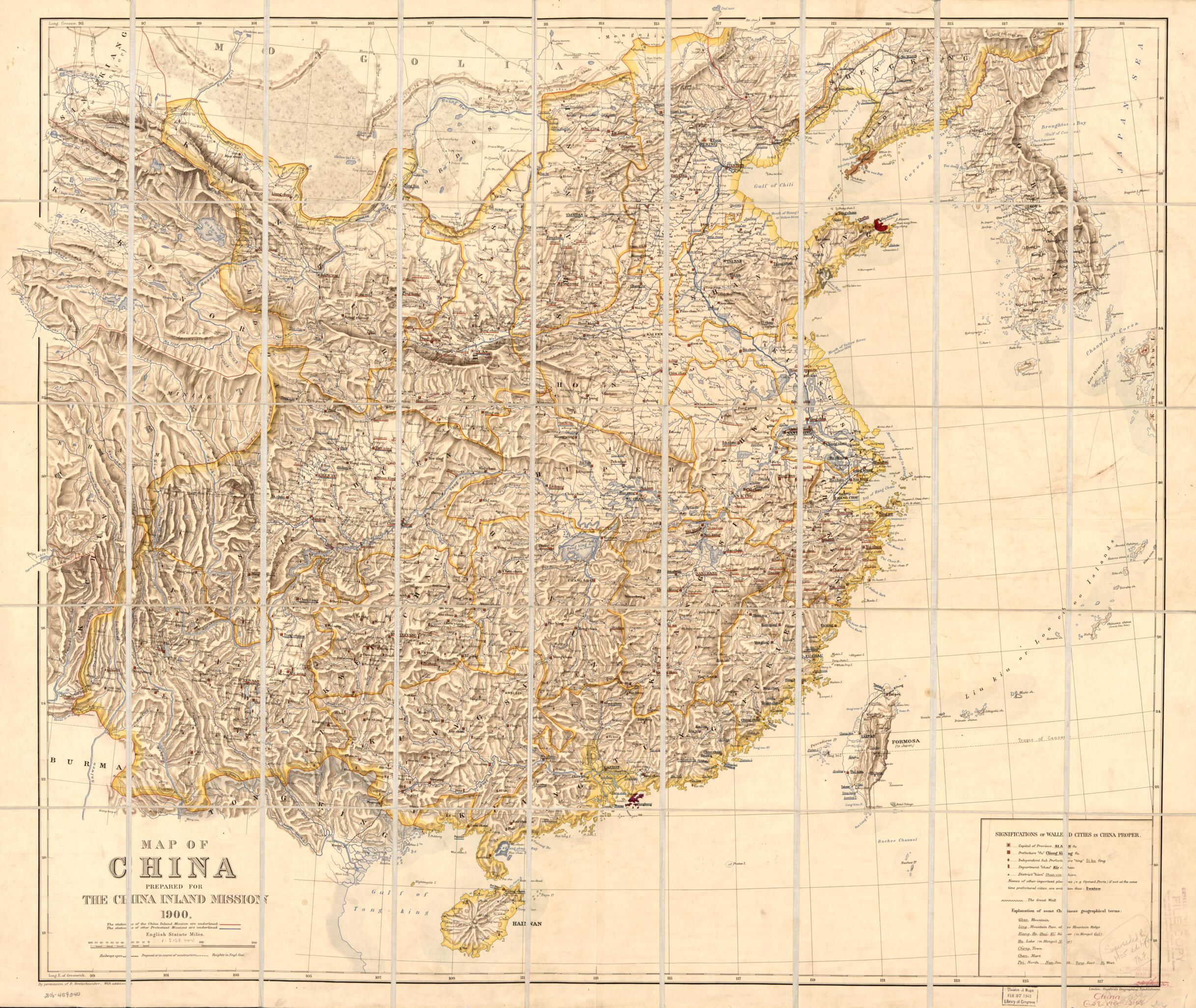 This old map of Map of China Prepared for the China Inland Mission from 1900 was created by E. Bretschneider, Edward Stanford Ltd in 1900