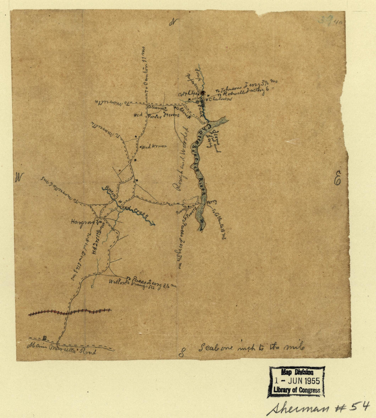 Map of the Environs of Powers and Isoms Ferries, Cobb County, Georgia 1864 by Relic Map Company