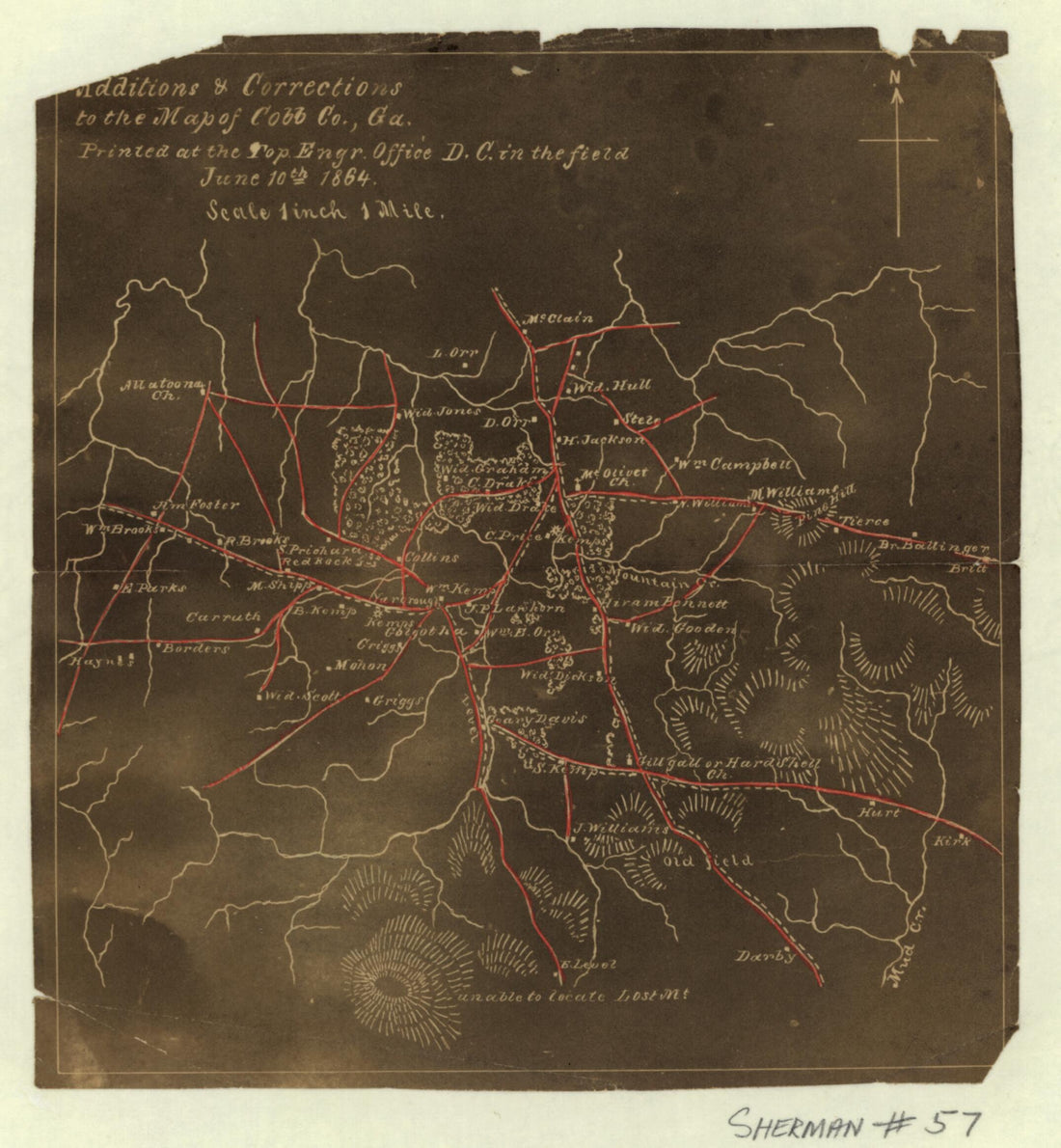 This old map of Additions & Corrections to the Map of Cobb Co., Georgia (Additions and Corrections to the Map of Cobb Co., Ga) from 1864 was created by United States. Army of the Cumberland. Topographical Engineers Office, United States. Army. Corps of