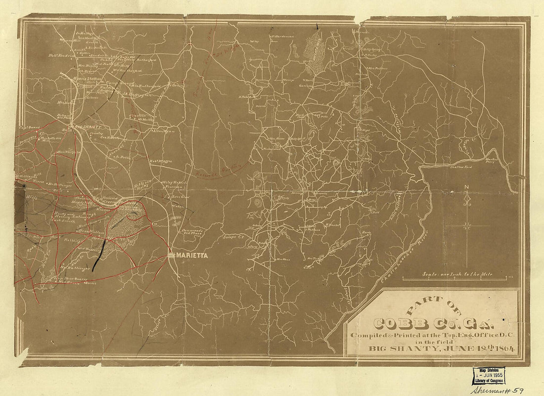 This old map of Part of Cobb County, Georgia (Part of Cobb County, Georgia) from 1864 was created by United States. Army. Corps of Topographical Engineers, United States. Army. Department of the Cumberland. Topographical Engineers in 1864