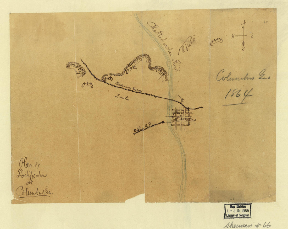 This old map of Plan of Fortifications at Columbus, Georgia (Plan of Fortifications at Columbus, Georgia, Columbus, Geo. from 1864) was created by in 1864