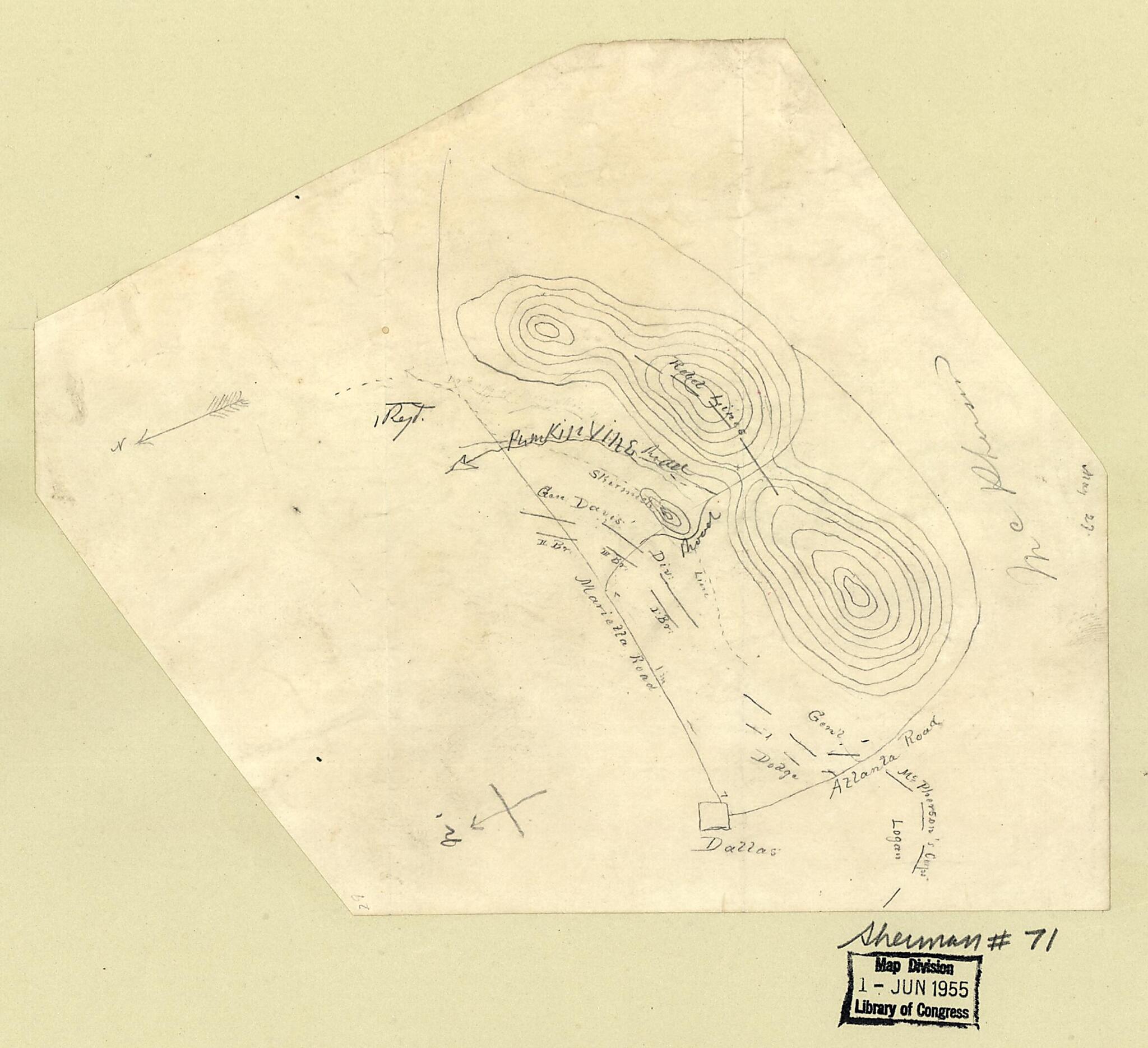 This old map of Union Troop Positions at Dallas, Georgia, May 27, from 1864 was created by in 1864