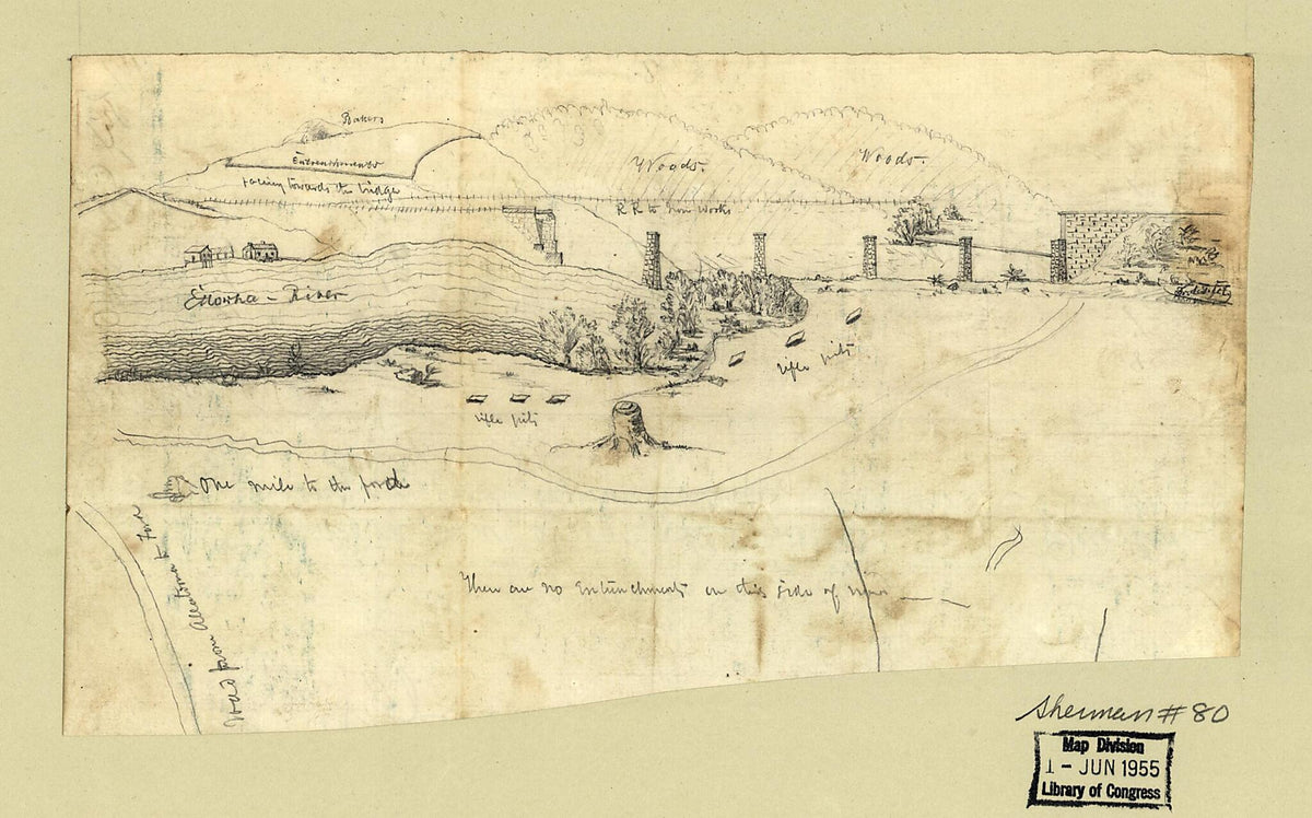 View of Fortifications Near the Ruins of the Western and Atlantic Railroad Bridge Across the Etowah River In Georgia 1864 by Relic Map Company