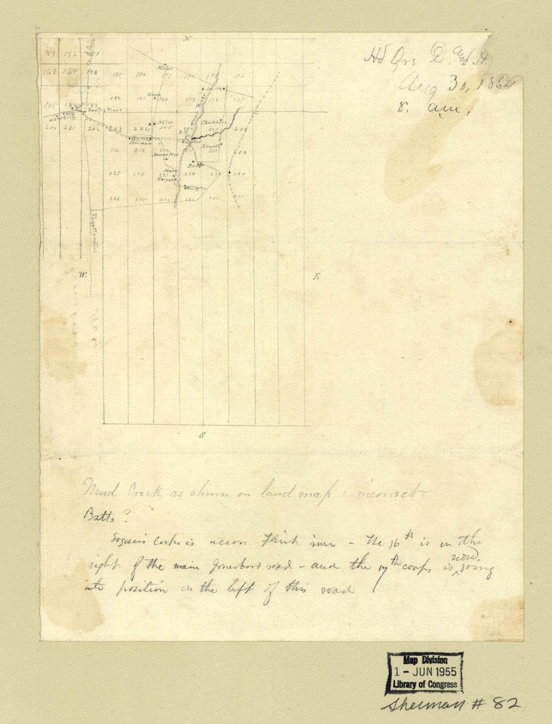 This old map of Hd. Qrs. D. and A. Tennessee Aug. 30, from 1864, 8 A.m. : Pencil Sketch Showing the Location of the Headquarters, Department of the Tennessee, On Flint River Near Jonesboro, Georgia. (Head Quarters Department and Army of the Tennessee, Au