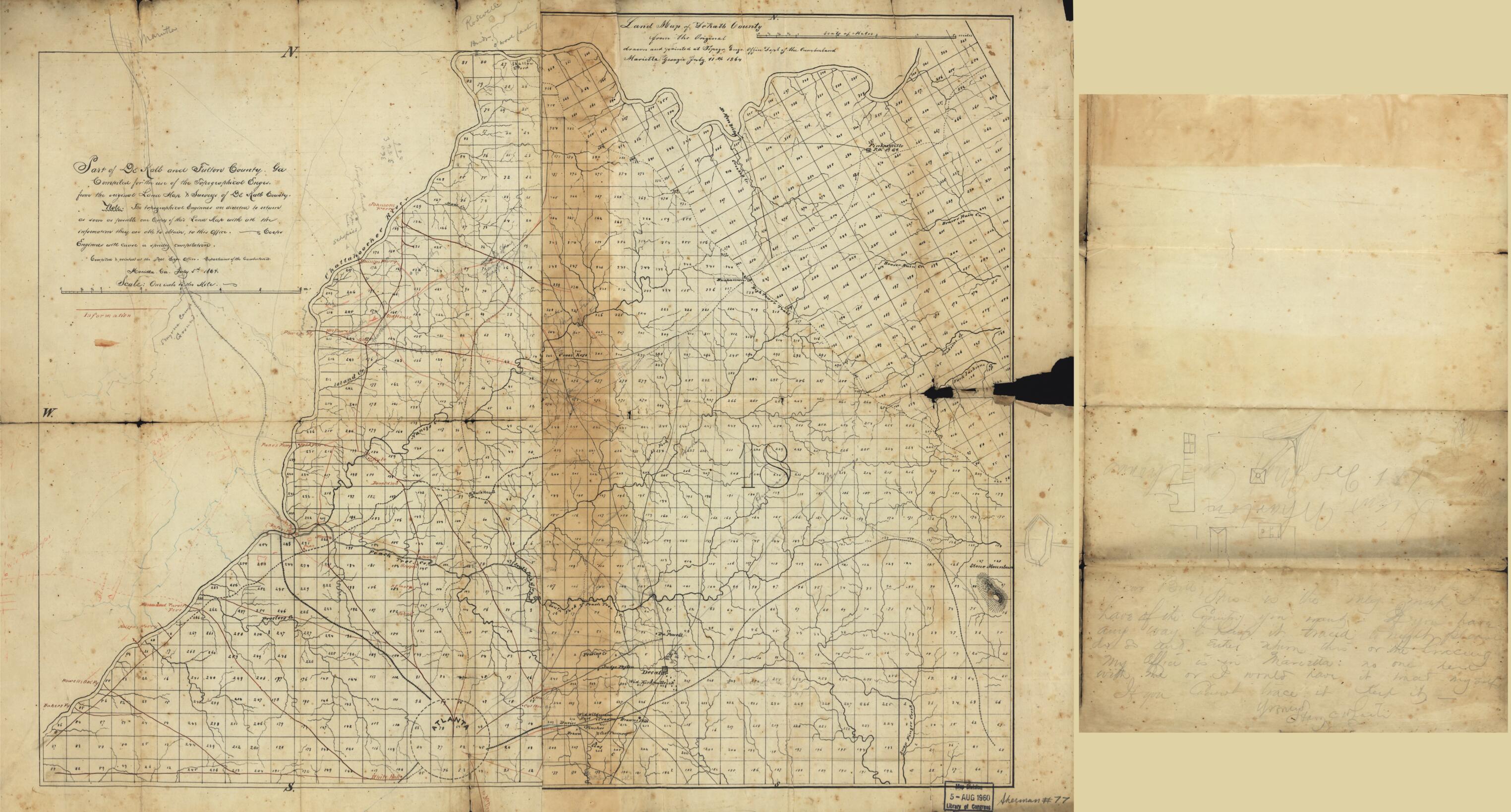 This old map of Part of DeKalb and Fulton County, Georgia : Compiled for the Use of the Topographical Engrs. from the Original Land Map & Surveys of DeKalb County (Land Map of DeKalb County from the Original Drawn and Printed at Topogr. Engr. Office Dept