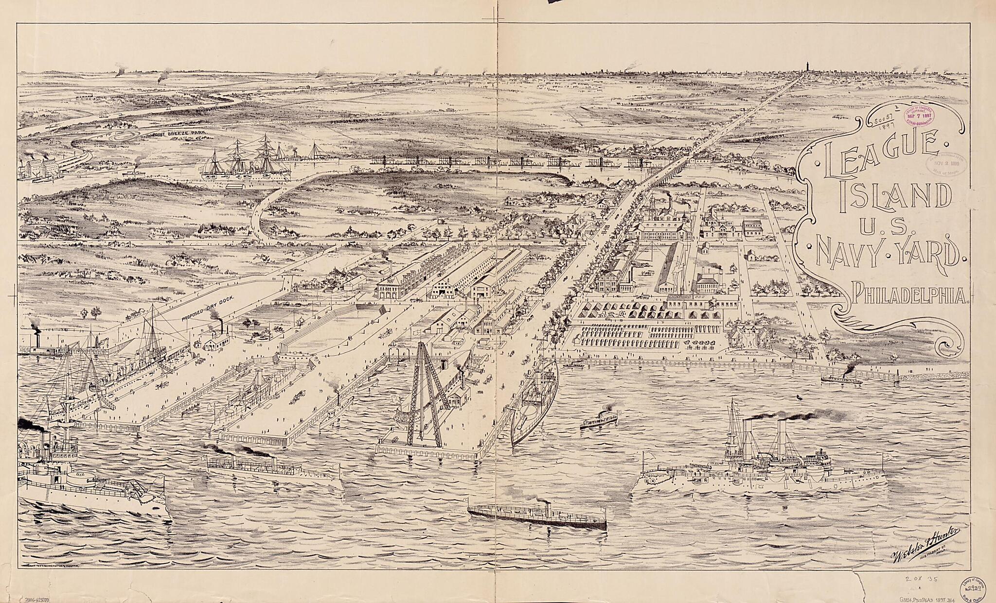This old map of League Island U.S. Navy Yard Philadelphia from 1897 was created by Webster & Hunter in 1897