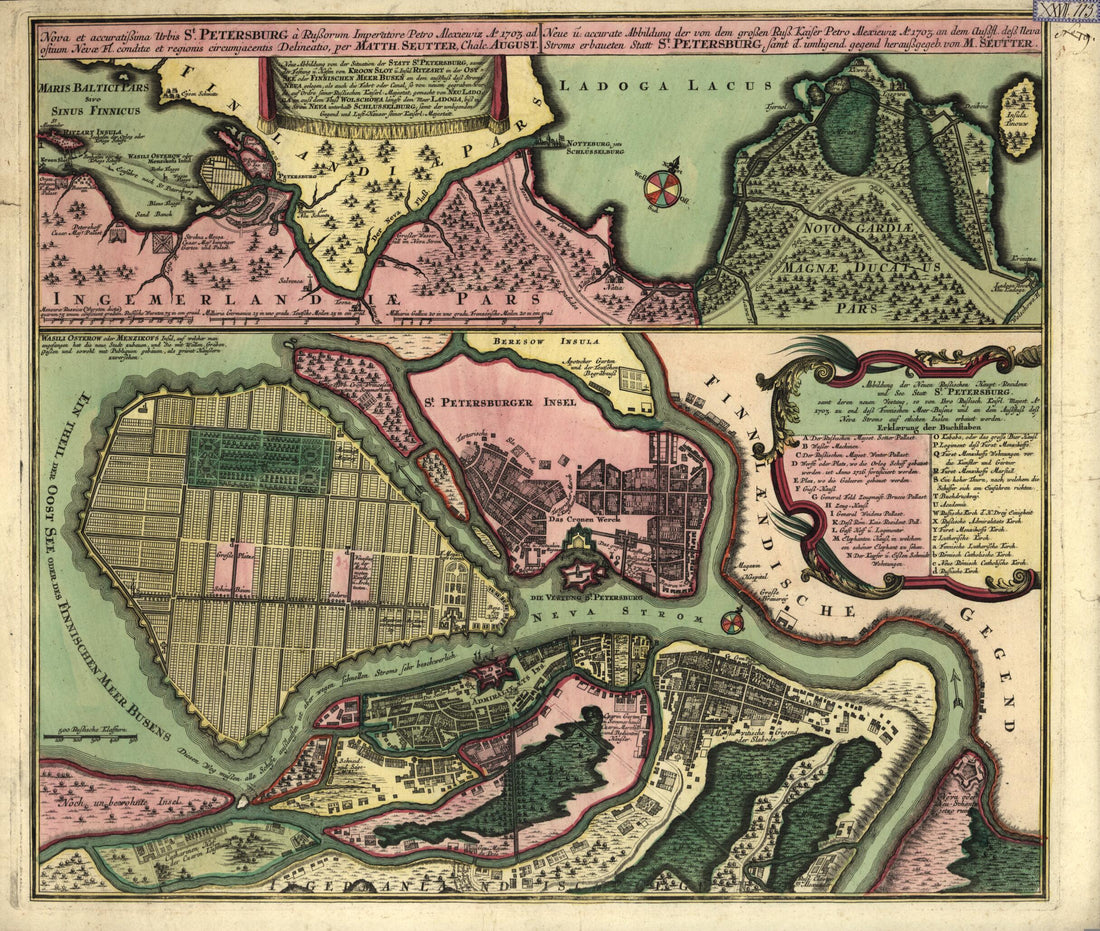 This old map of Nova Et Accuratissima Urbis St. Petersburg à Russorum Imperatore Petro Alexiewiz Ao. 1703 Ad Ostium Nevae Fl. Conditae Et Regionis Circumjacentis Delineatio (Neue U. Accurate Abbildung Der Von Dem Grossen Russ. Kaiser Petro Alexiewiz Ao.