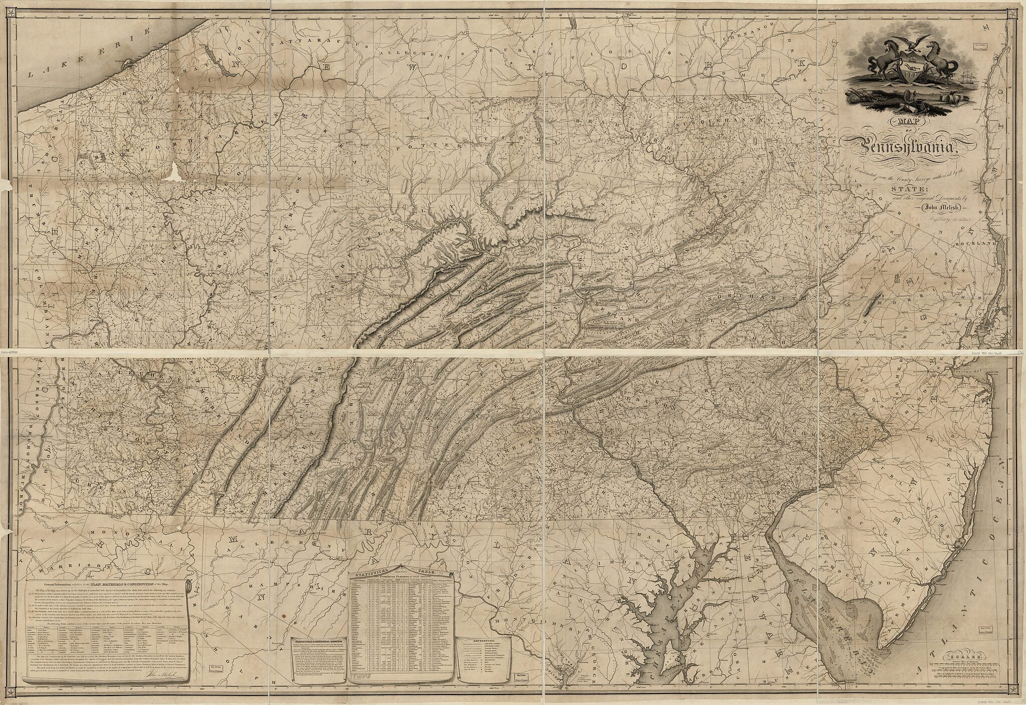 This old map of Map of Pennsylvania : Constructed from the County Surveys Authorized by the State and Other Original Documents from 1822 was created by John Melish, Benjamin Tanner in 1822