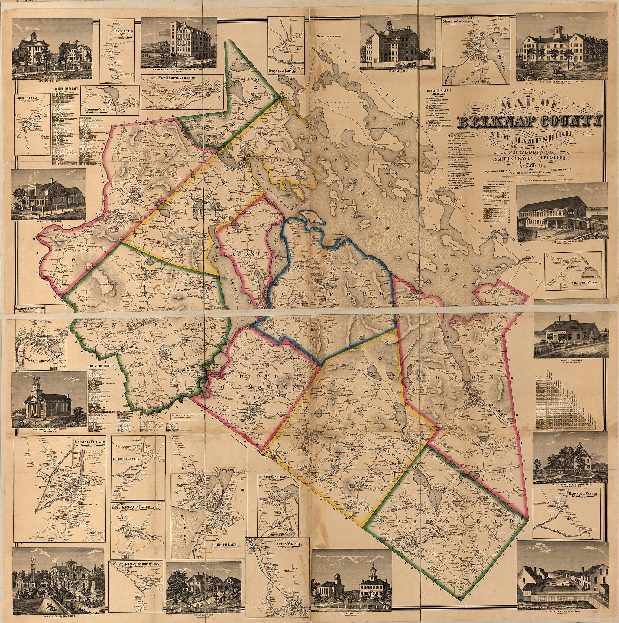 This old map of Map of Belknap County, New Hampshire from 1860 was created by Smith & Peavey, E. M. Woodford in 1860