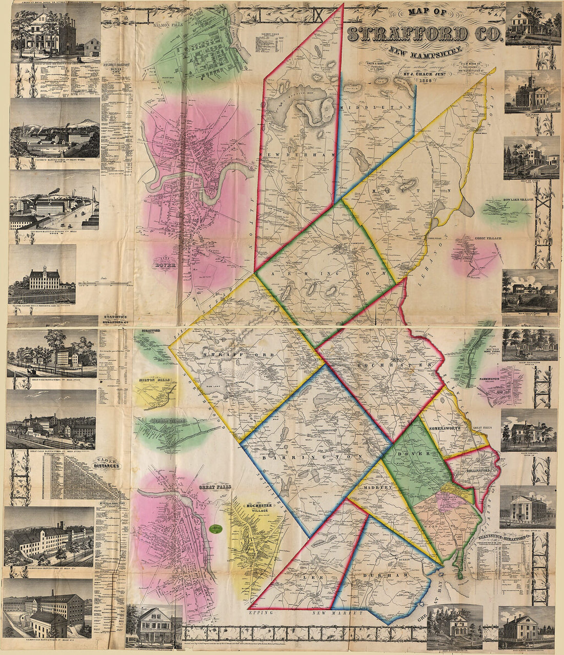 This old map of Map of Strafford County, New Hampshire from 1856 was created by J. Chase, Smith & Bartlett in 1856
