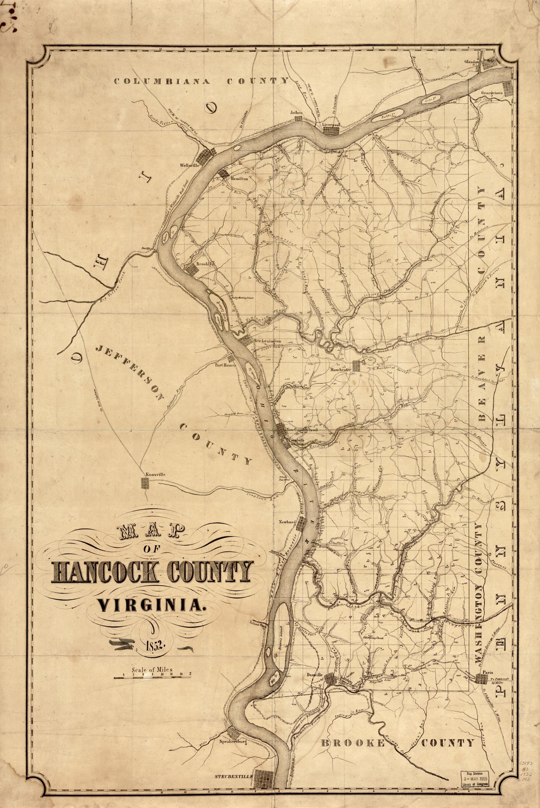 This old map of Map of Hancock County Virginia, from 1852 was created by in 1852