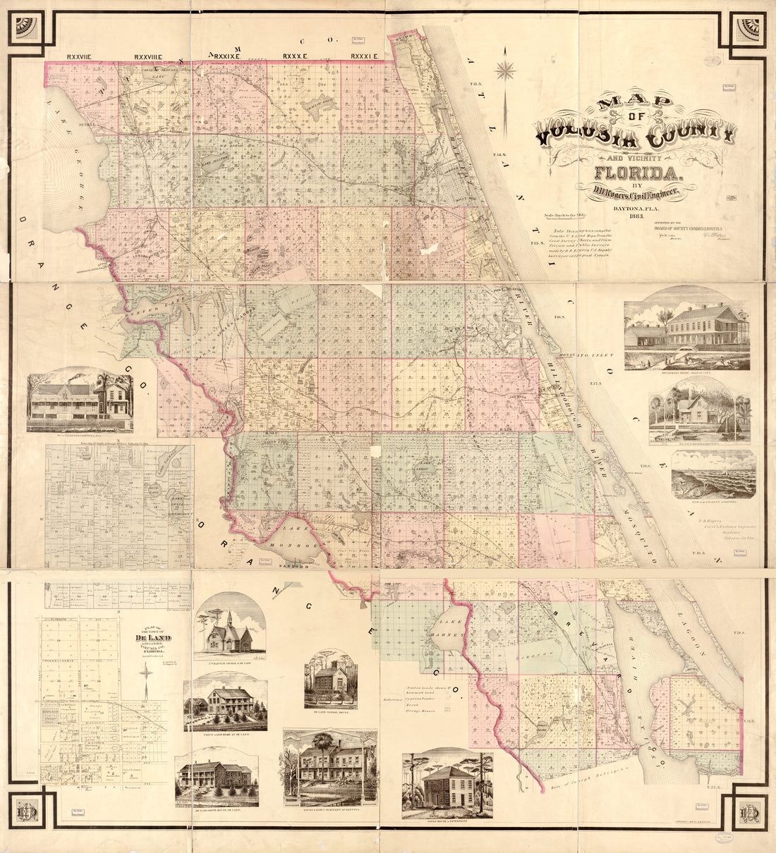 This old map of Map of Volusia County and Vicinity Florida from 1883 was created by D. D. Rogers in 1883