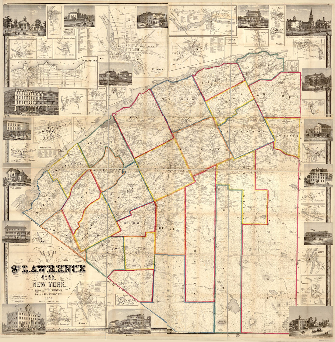 This old map of Map of St. Lawrence Co. New York from 1858 was created by A. E. (Andrew E.) Rogerson in 1858