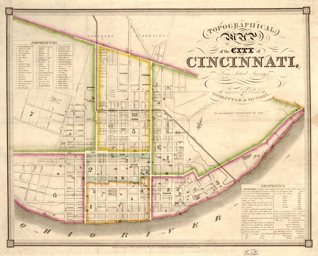This old map of Topographical Map of the City of Cincinnati, from Actual Survey from 1841 was created by Doolittle & Munson in 1841