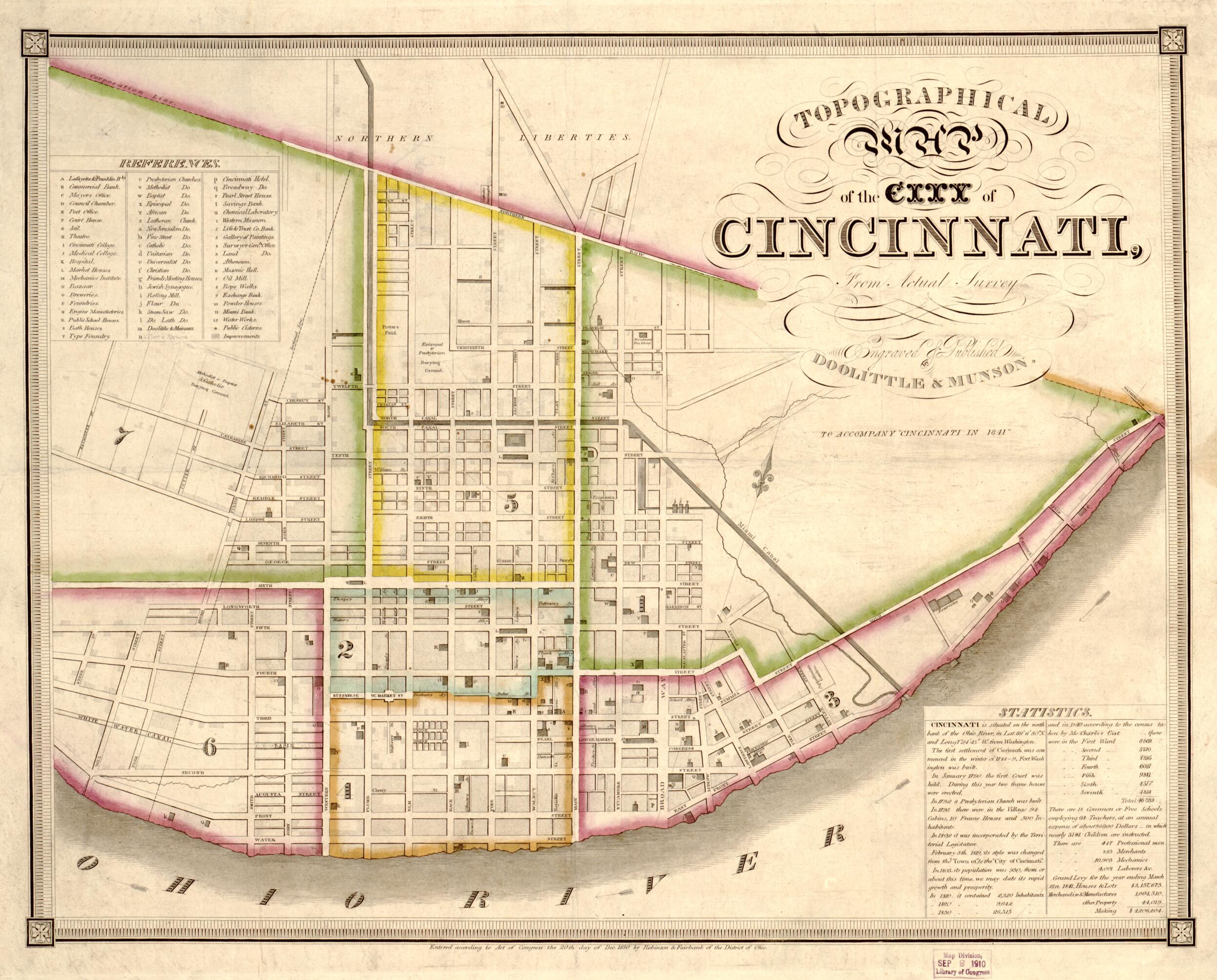 This old map of Topographical Map of the City of Cincinnati, from Actual Survey from 1841 was created by Doolittle & Munson in 1841