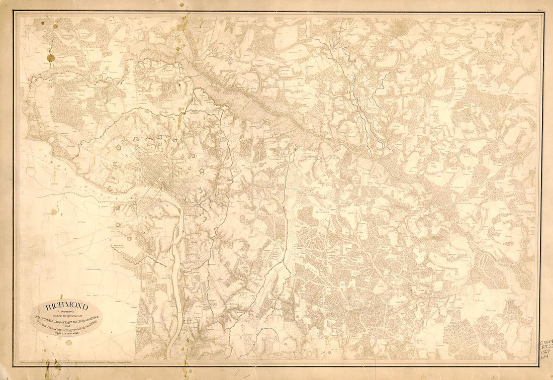 This old map of Richmond : Surveyed Under the Direction of N. Michler, Maj. of Engrs. Bvt. Brig. Genl., U.S.A. and P.S. Michie, Capt. of Engrs. Bvt. Brig. Genl. U.S.V from 1865 was created by J. E. Weyss in 1865
