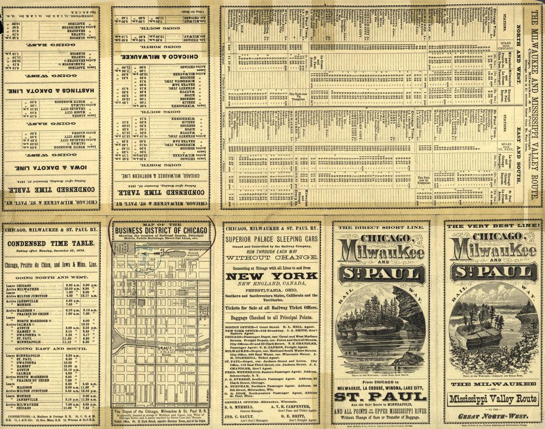 This old map of Chicago, Milwaukee, and St. Paul Railway (Very Best Line! Chicago, Milwaukee, and St. Paul Railway) from 1874 was created by Milwaukee Chicago, Rand McNally and Company in 1874