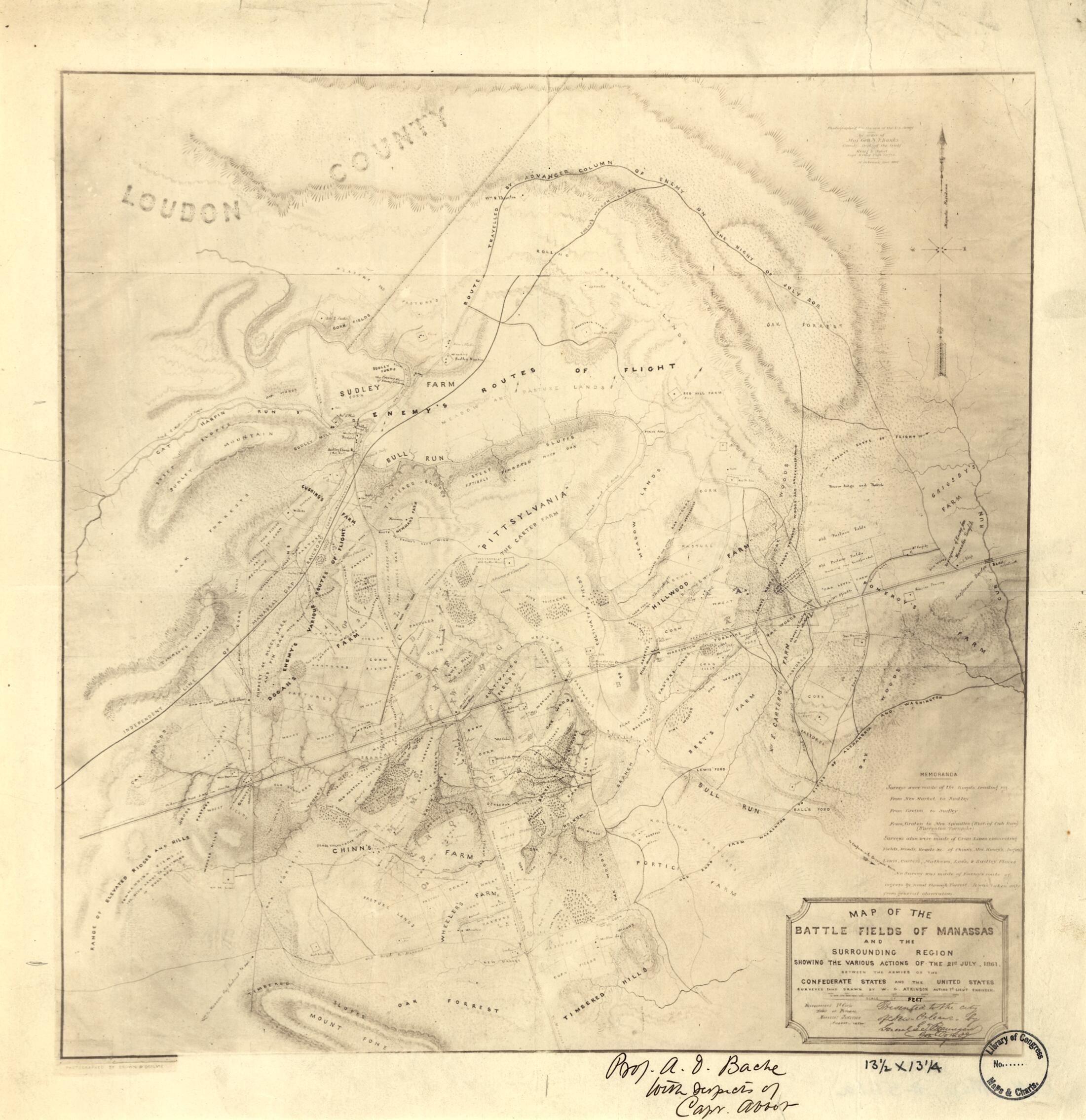 This old map of Map of the Battle Fields of Manassas and the Surrounding Region : Showing the Various Actions of the 21st July, 1861, Between the Armies of the Confederate States and the United States from 1862 was created by W. G. Atkinson in 1862