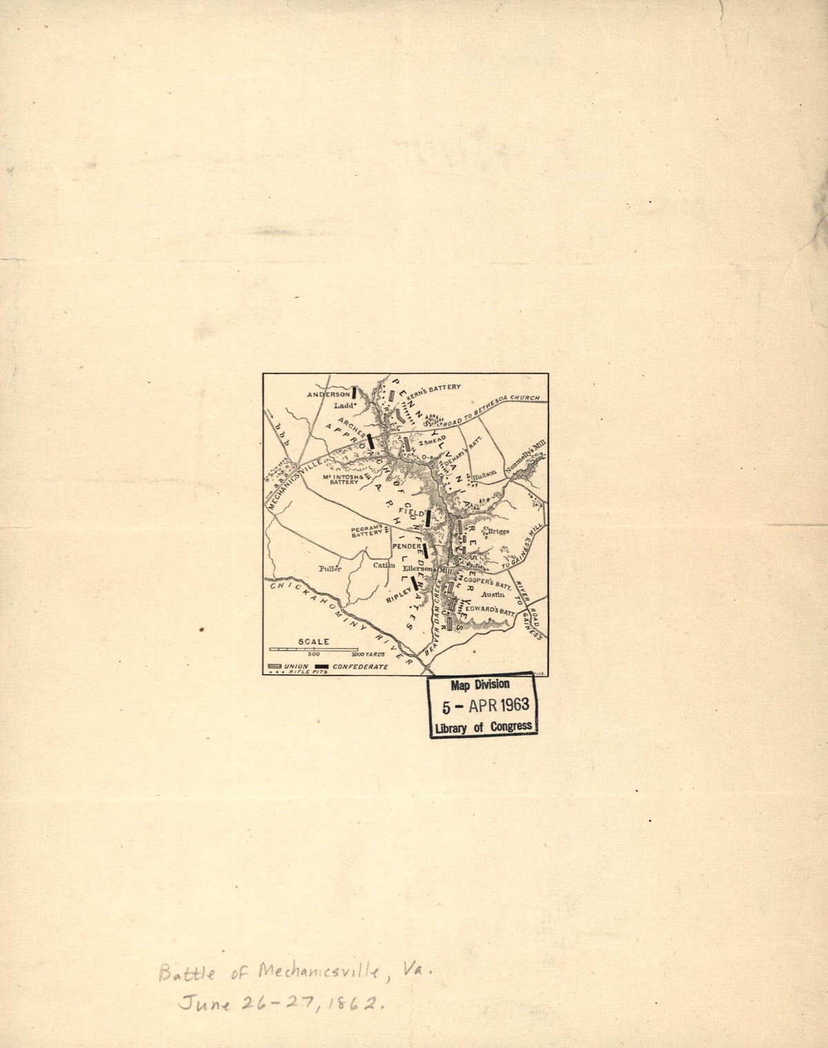 Plan of the Battle of Mechanicsville, June 26, 1862 in 1885 by Relic Map Company