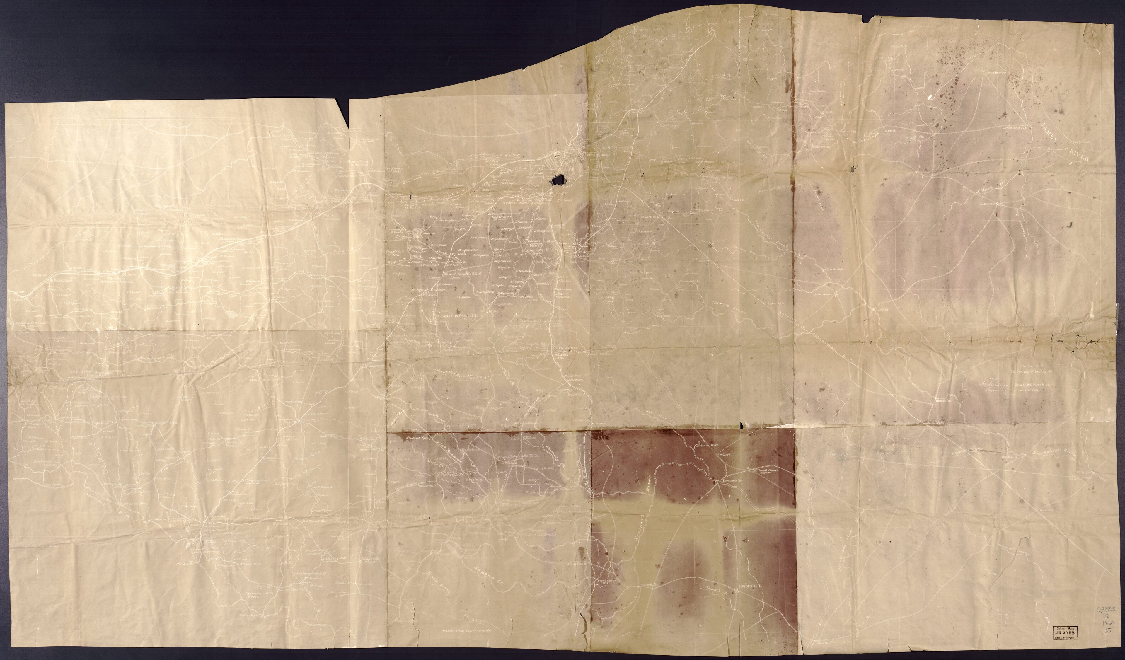 This old map of Map of Dinwiddie and Parts of Prince George and Sussex Counties, Virginia from 1864 was created by United States. Army of the Potomac. Engineer Department in 1864