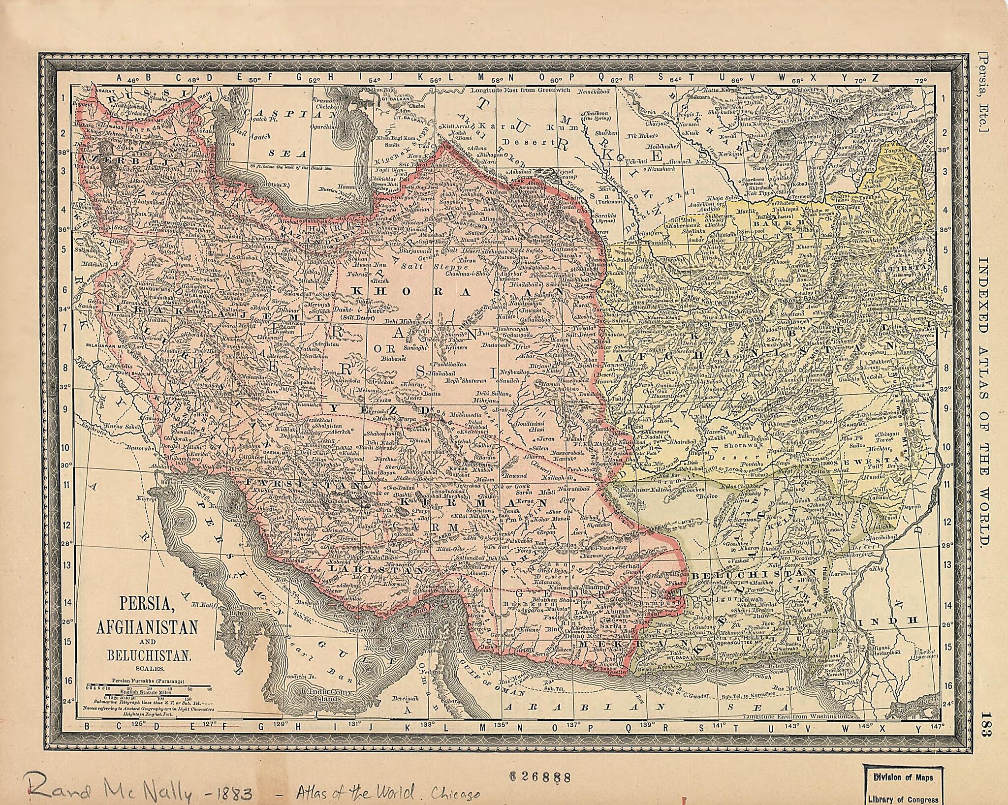 This old map of Persia, Afghanistan and Beluchistan. (Persia, Etc) from 1883 was created by Rand McNally and Company in 1883