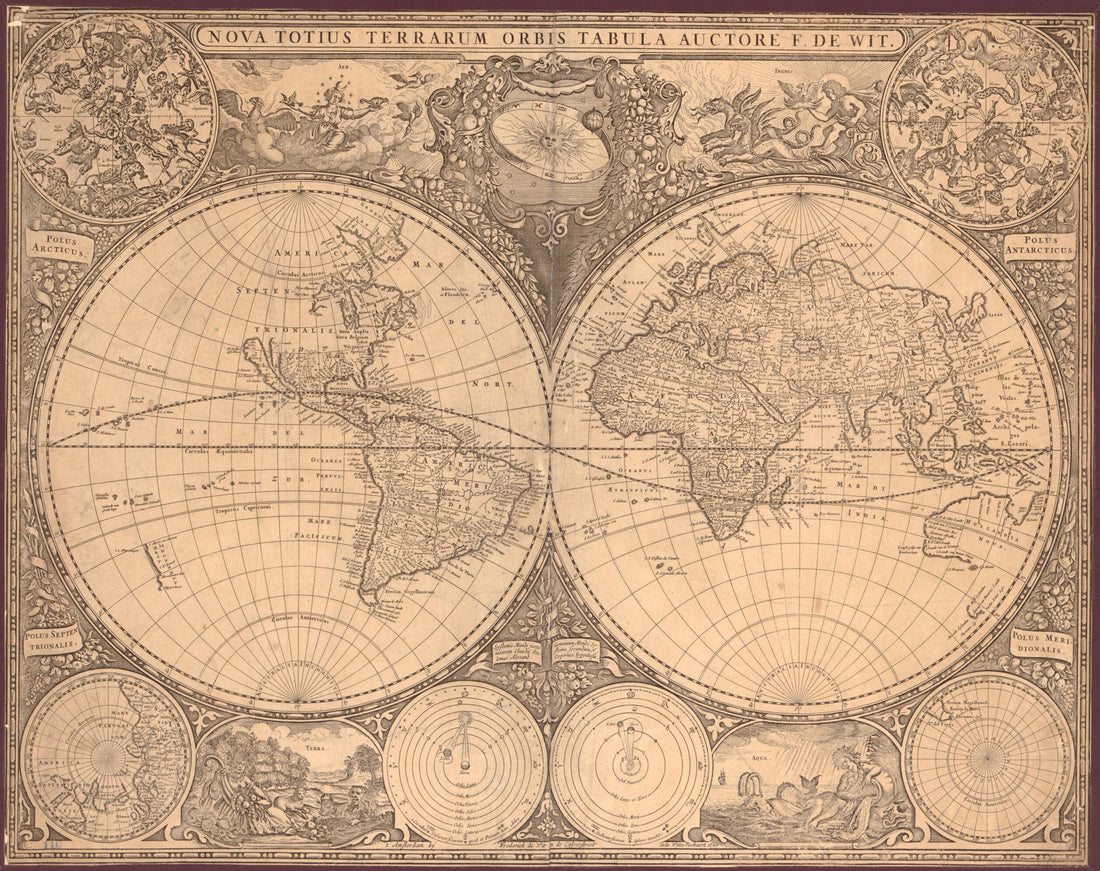This old map of Nova Totius Terrarum Orbis Tabula from 1660 was created by Frederik De Wit in 1660
