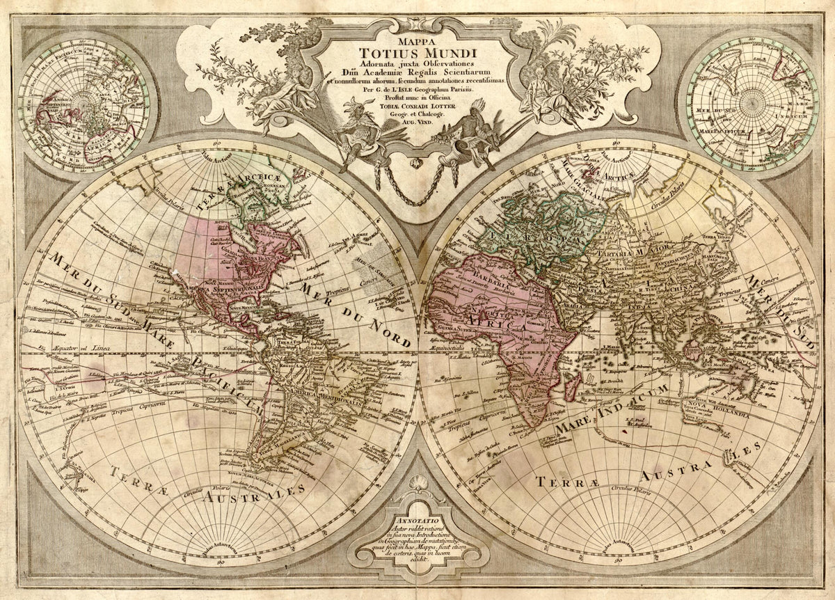 Mappa Totius Mundi : Adornata Juxta Observationes Dnn. Academiae Regalis Scientiarum Et Nonnullorum Aliorum Secundum Annotationes Recentissimas in 1775 by Relic Map Company