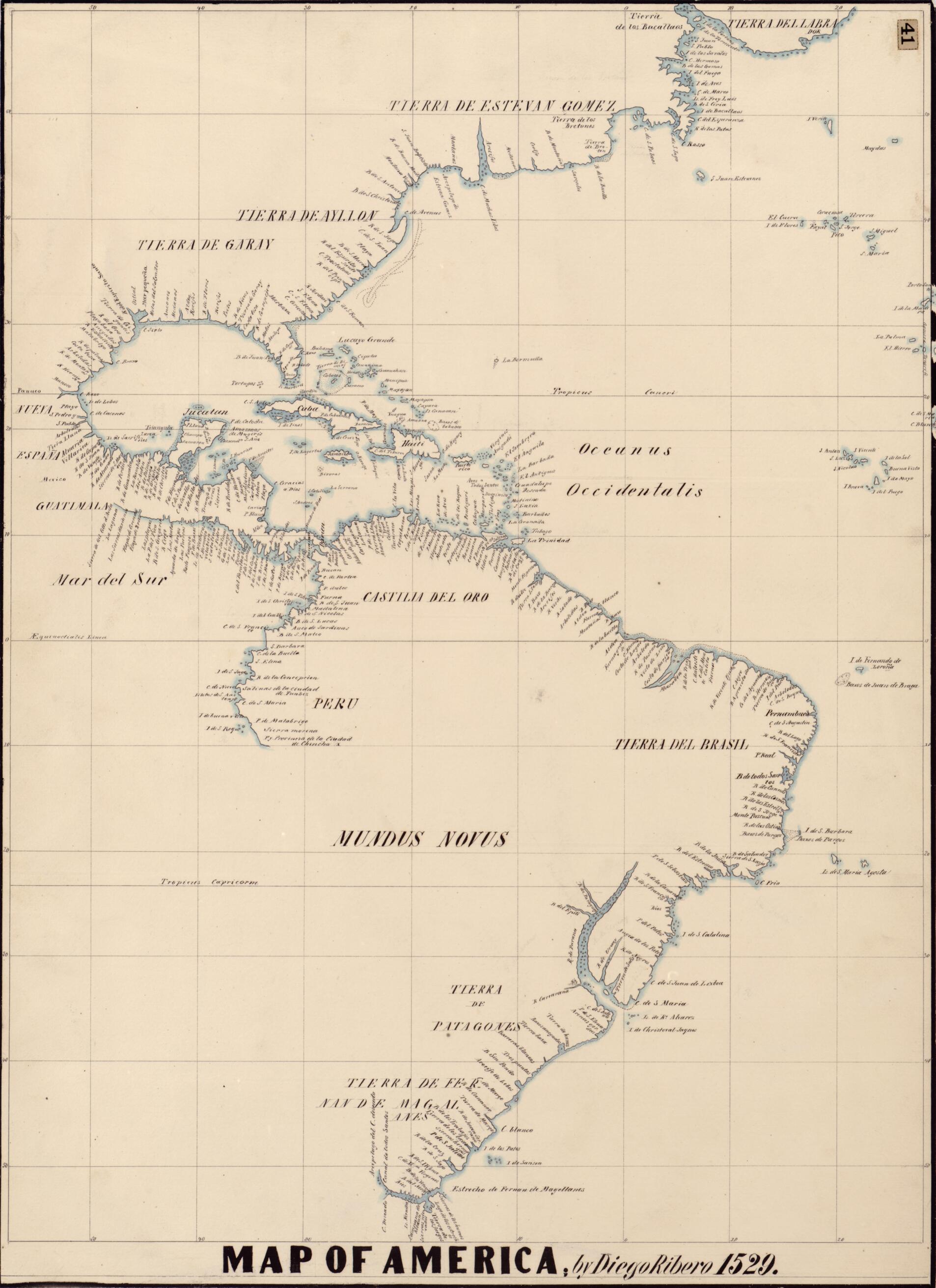 Map of America by Diego Ribero 1529 by Relic Map Company