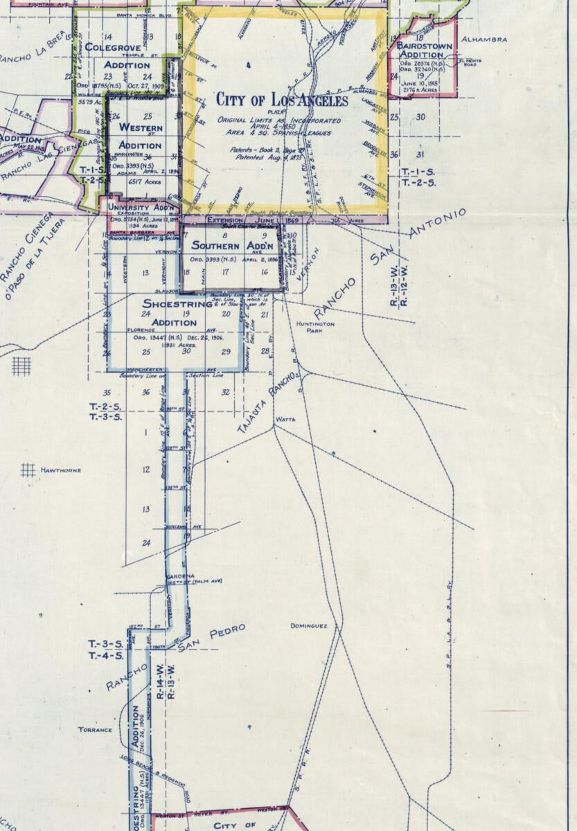 This old map of Map Showing Territory Annexed to the City of Los Angeles, California from 1916 was created by Homer Hamlin in 1916