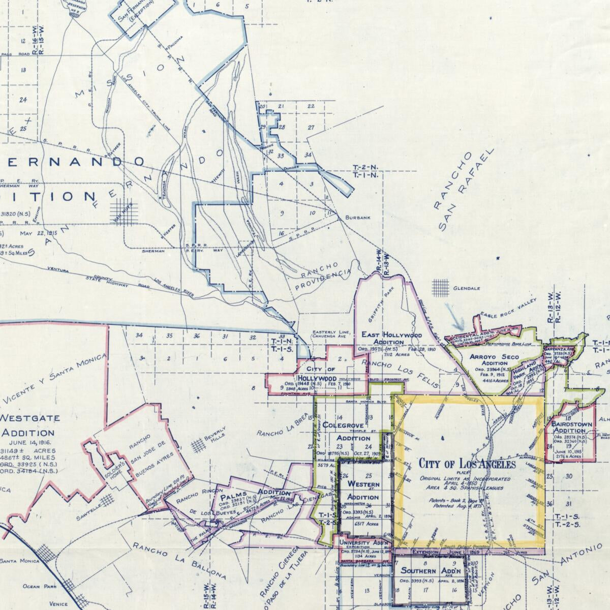 This old map of Map Showing Territory Annexed to the City of Los Angeles, California from 1916 was created by Homer Hamlin in 1916