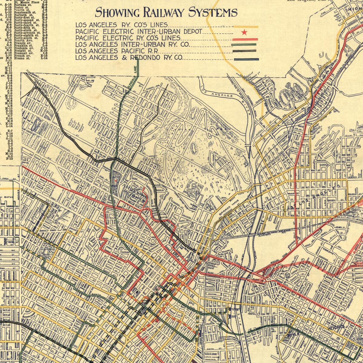 This old map of Map of the City of Los Angeles : Showing Railway Systems from 1906 was created by  Travel and Hotel Bureau in 1906