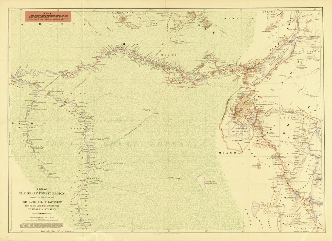 This old map of A Map of the Great Forest Region : Showing Routes of the Emin Pasha Relief Expedition, from the River Congo to the Victoria Nyanza from 1890 was created by Henry M. (Henry Morton) Stanley in 1890