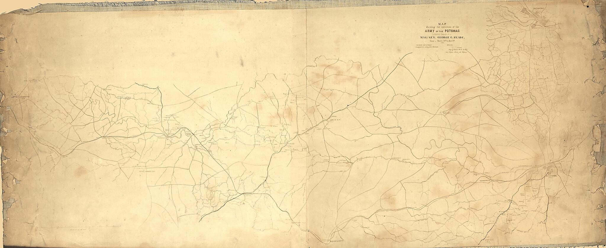 This old map of Map Showing the Operations of the Army of the Potomac Under Command of Mag. sic Gen. George G. Meade, : from March 29th to April 9th, from 1865 was created by United States. Army of the Potomac. Engineer Department in 1865