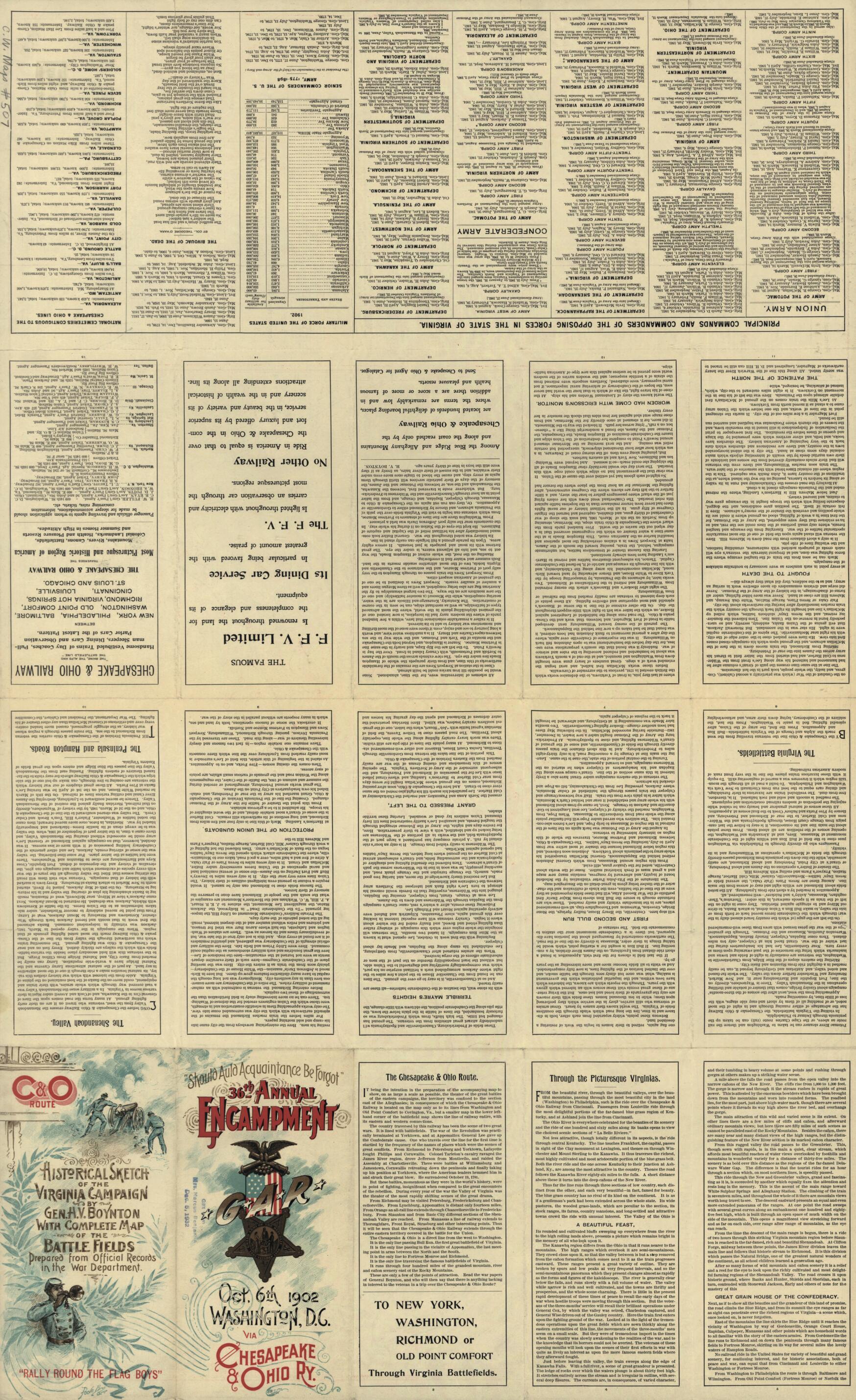 This old map of Map Showing the Location of Battle Fields of Virginia : Compiled from Official War Records and Maps for the Chesapeake & Ohio Railway Co from 1902 was created by Chesapeake and Ohio Railway Company in 1902