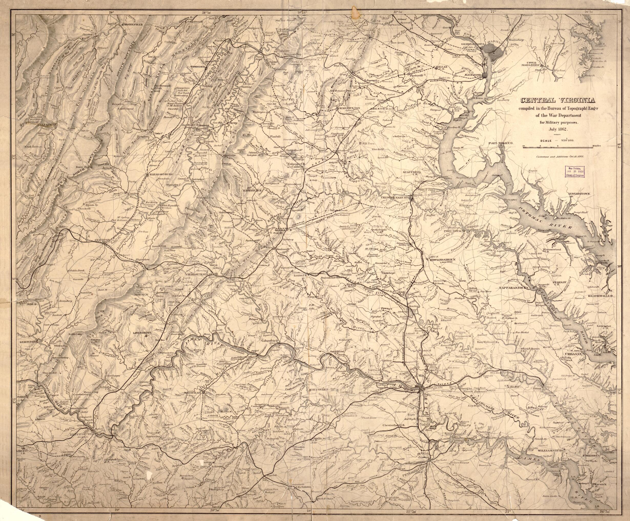This old map of Central Virginia from 1864 was created by United States. Army. Corps of Topographical Engineers in 1864