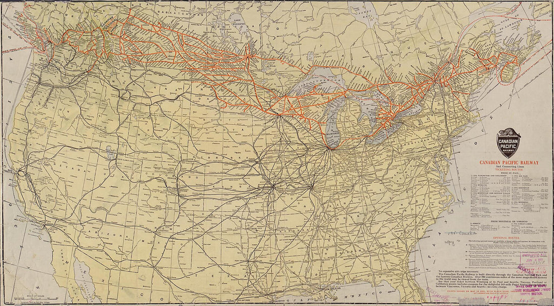 This old map of Canadian Pacific Railway and Connecting Lines from 1912 was created by Canadian Pacific Railway Company in 1912