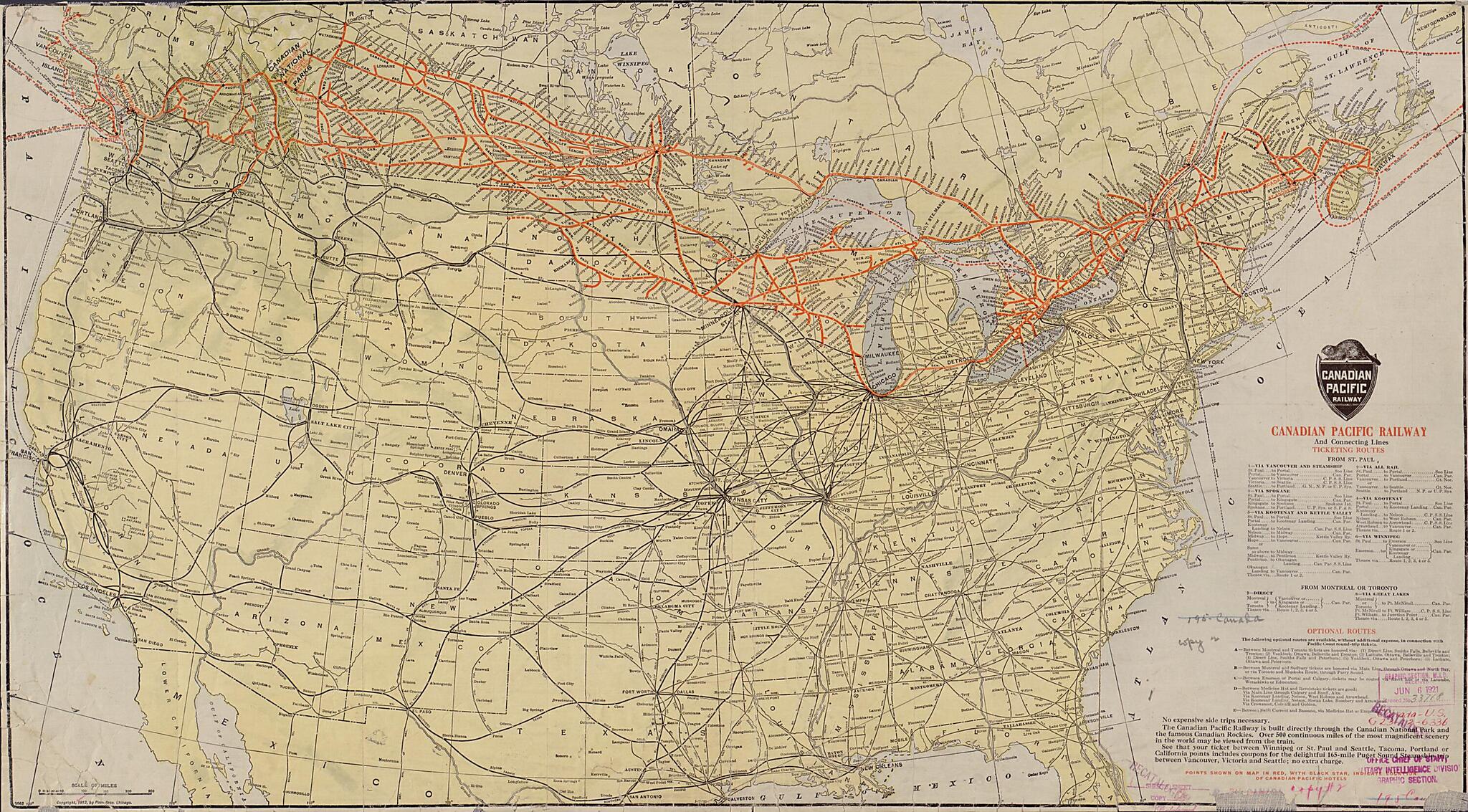 This old map of Canadian Pacific Railway and Connecting Lines from 1912 was created by Canadian Pacific Railway Company in 1912