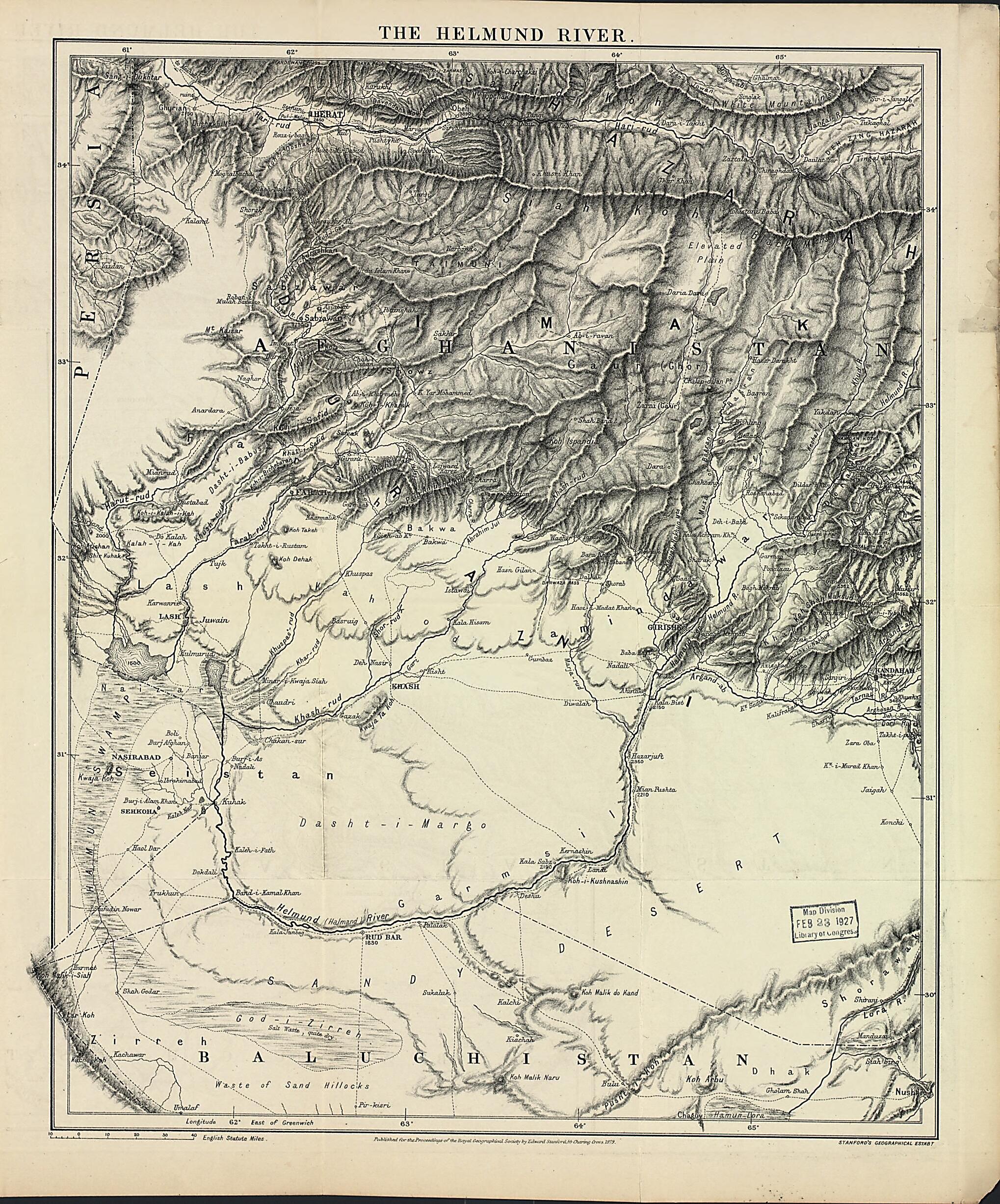 This old map of The Helmund River from 1879 was created by Royal Geographical Society (Great Britain) in 1879