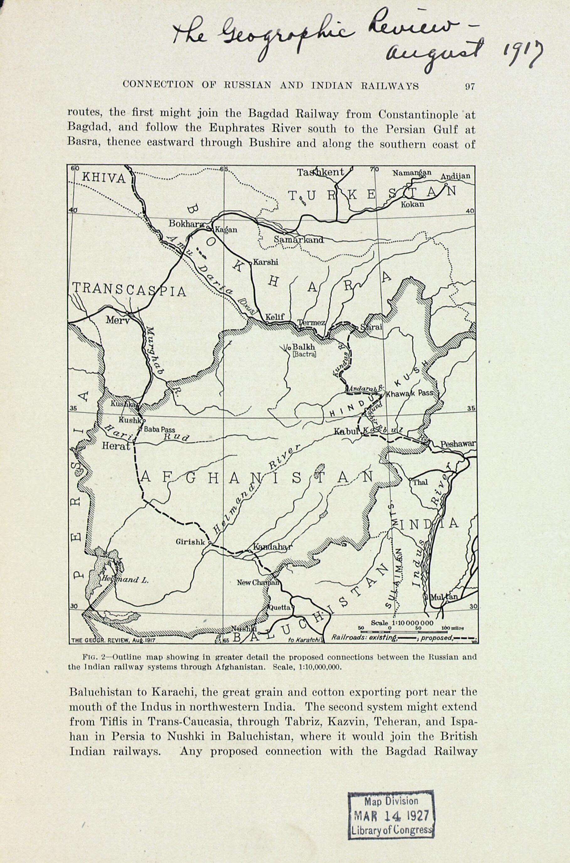 This old map of Outline Map Showing In Greater Detail the Proposed Connections Between the Russian and Indian Railway Systems Through Afghanistan. (Connection of Russian and Indian Railways) from 1917 was created by in 1917