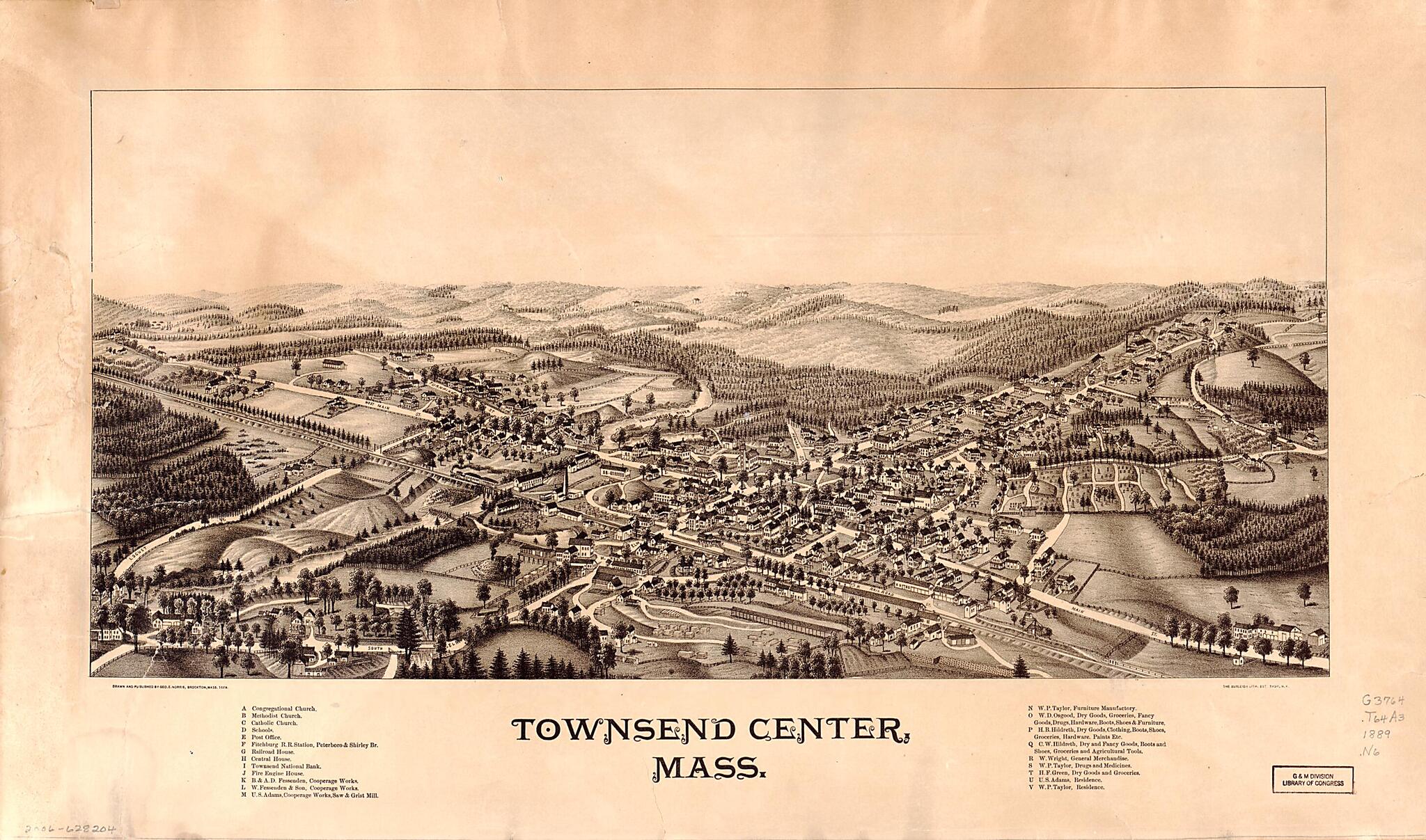 This old map of Townsend Center, Massachusetts from 1889 was created by Burleigh Litho, George E. Norris in 1889