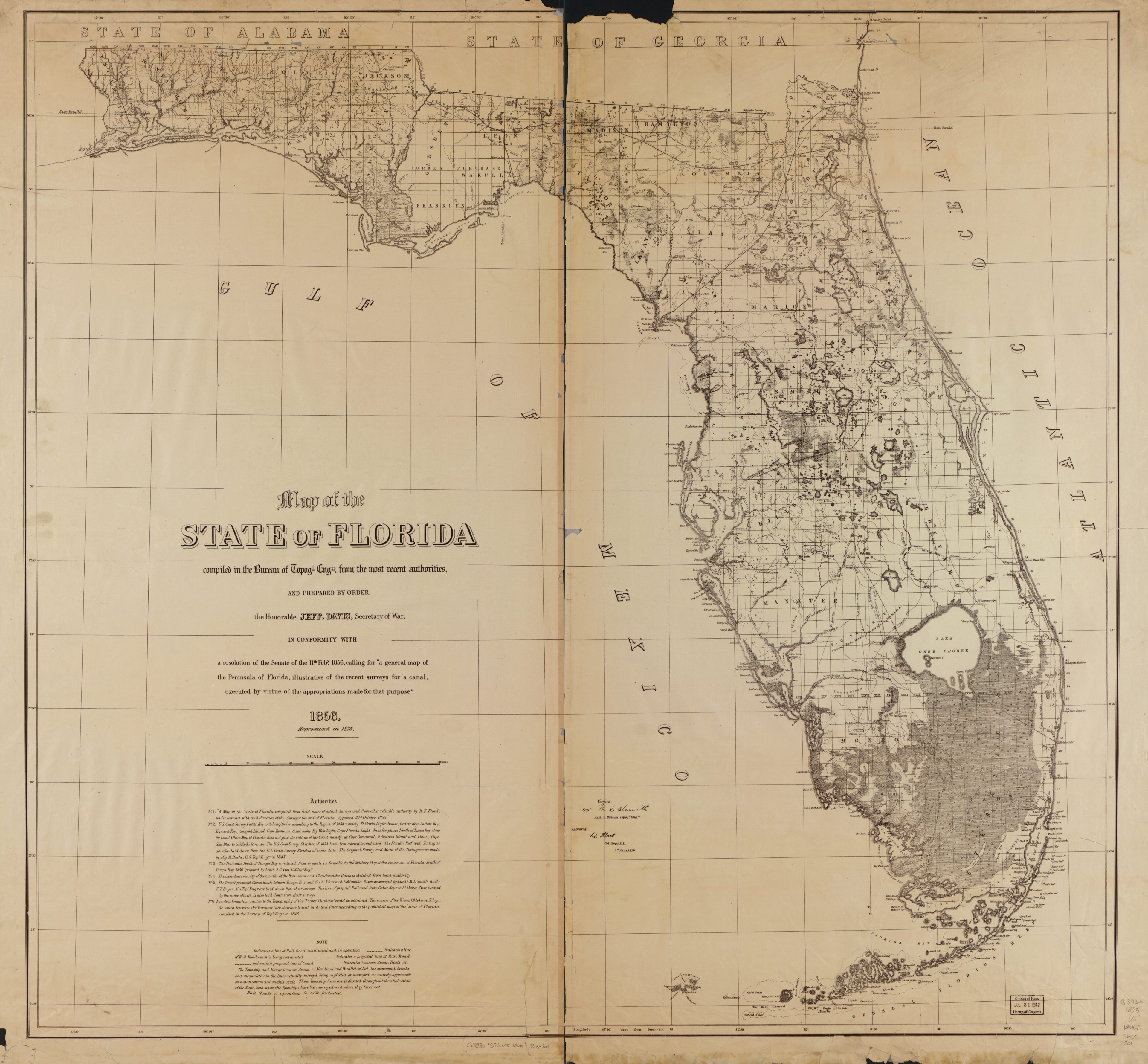 This old map of Map of the State of Florida from 1873 was created by United States. War Department. Corps of Engineers in 1873