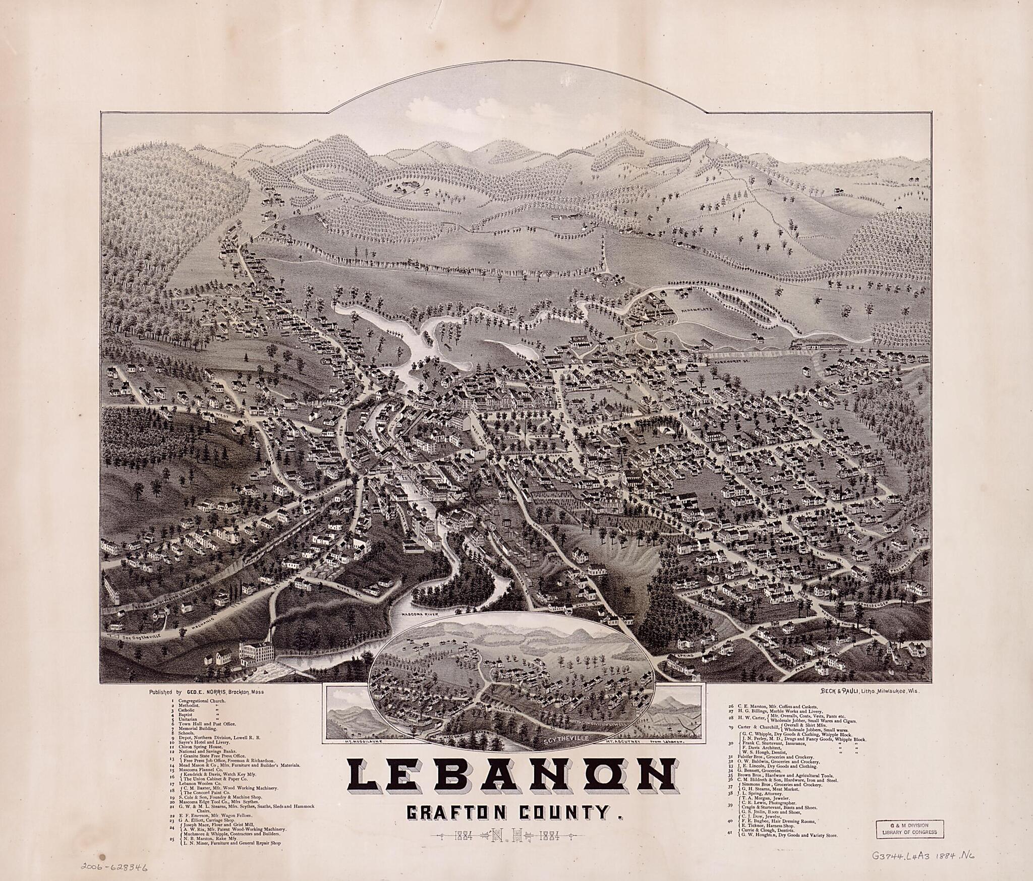 This old map of Lebanon, Grafton County, New Hampshire, from 1884. (Lebanon, Grafton County, New Hampshire, from 1884) was created by Beck & Pauli, George E. Norris in 1884