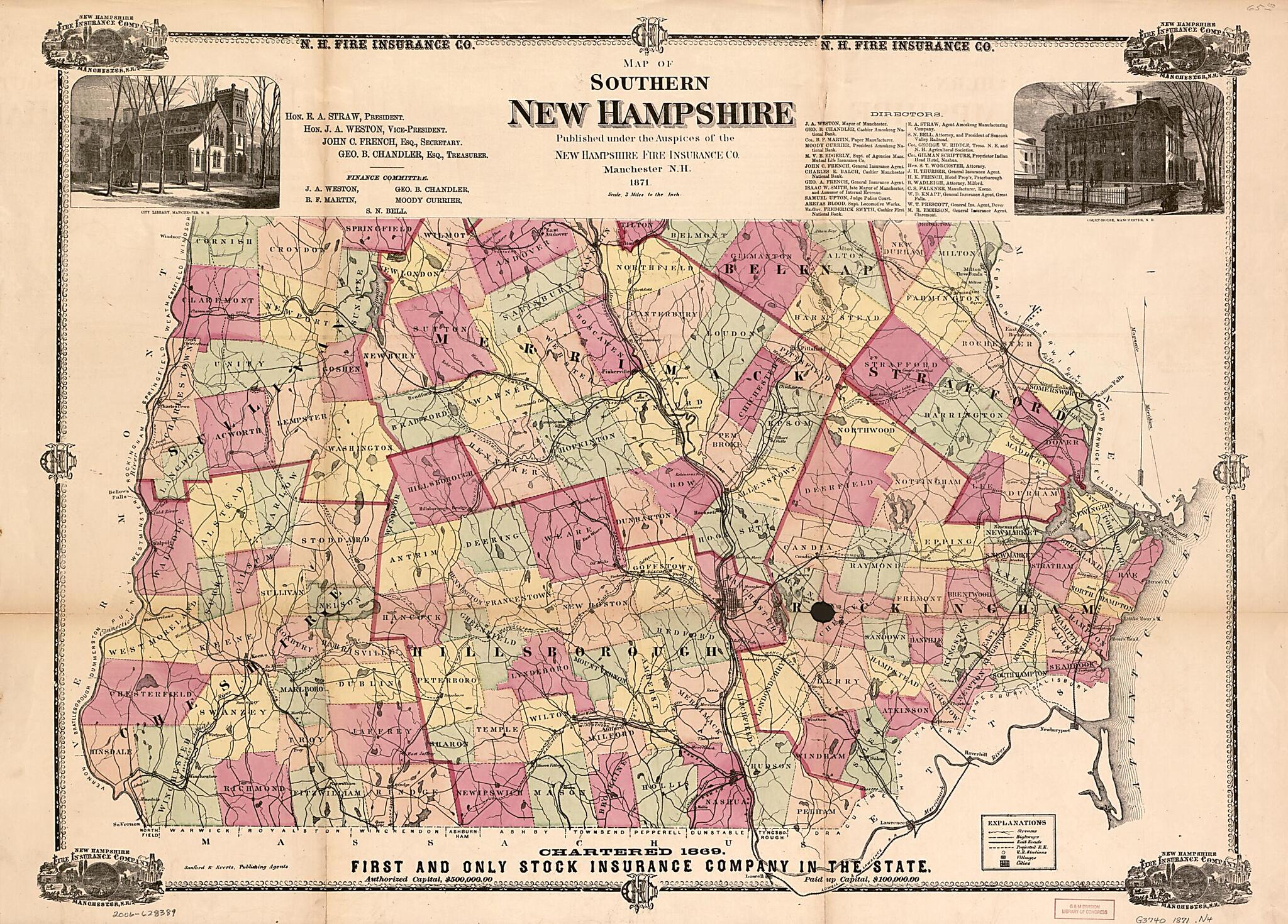 This old map of Map of Southern New Hampshire from 1871 was created by New Hampshire Fire Insurance Company, Everts & Co Sanford in 1871